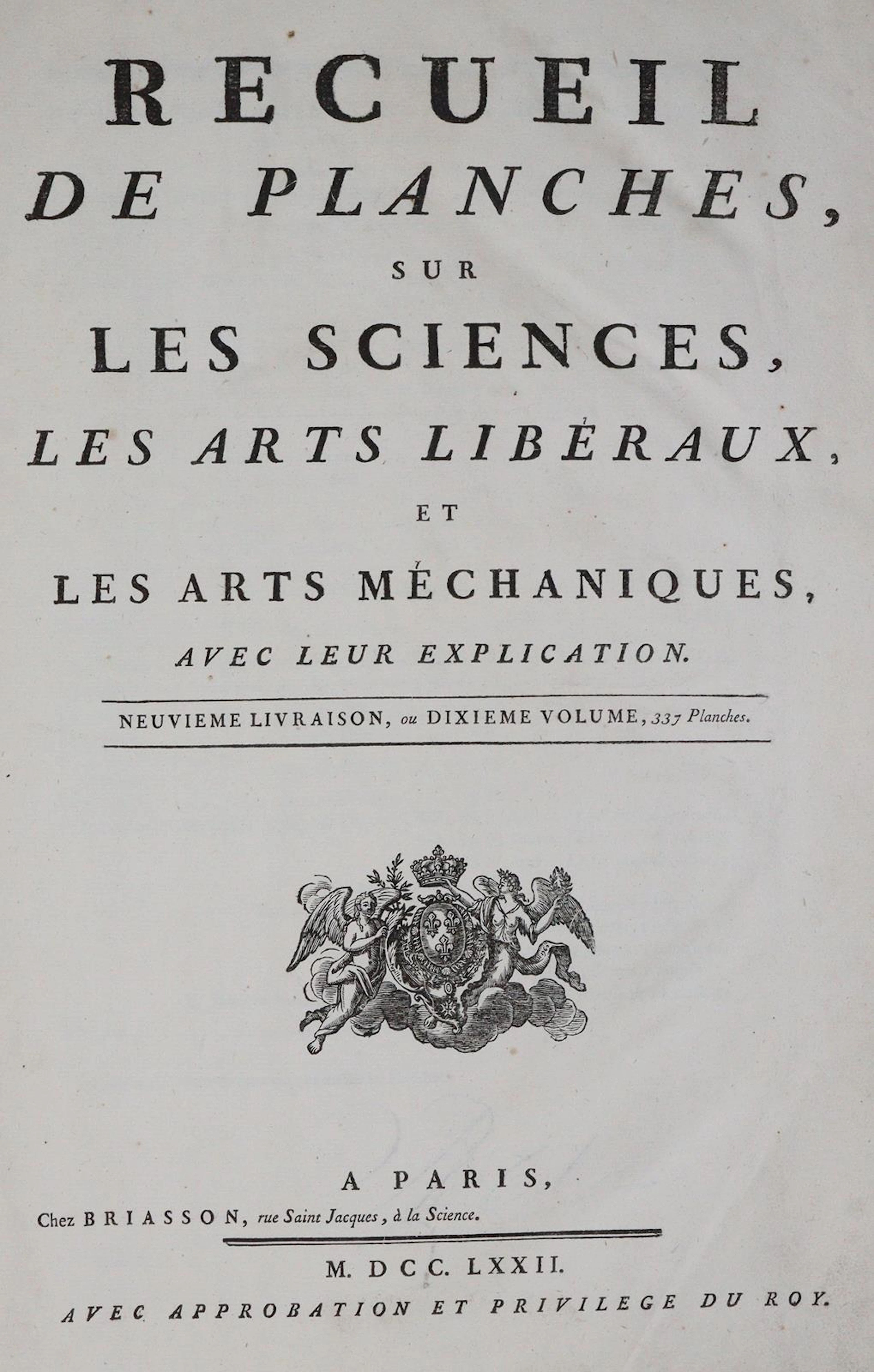 Diderot,D. u. J.d`Alembert. (Encyclopédie). Recueil de planches