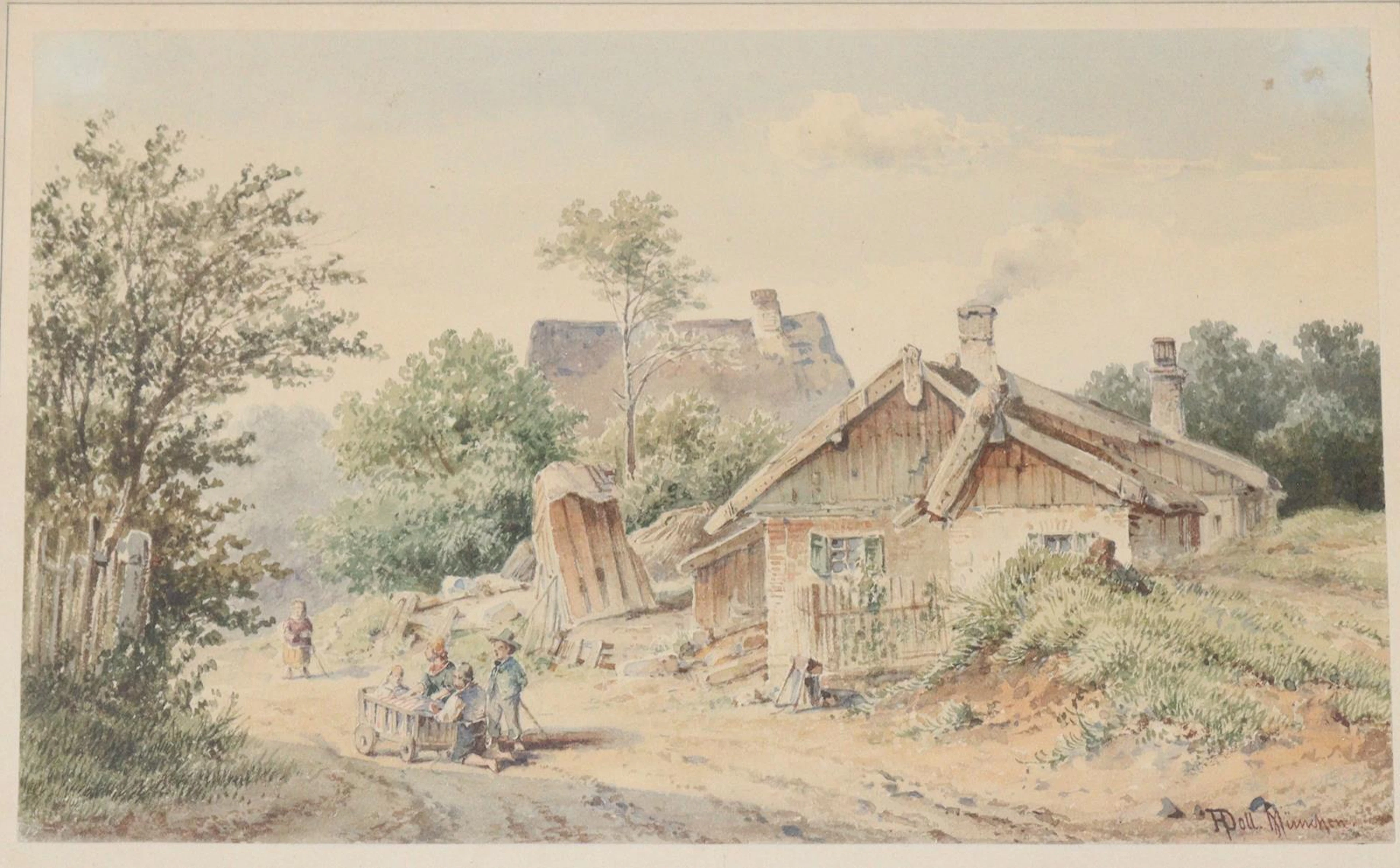 Doll, Anton (1826 München 1887). Giesing bei München. Aquarell über