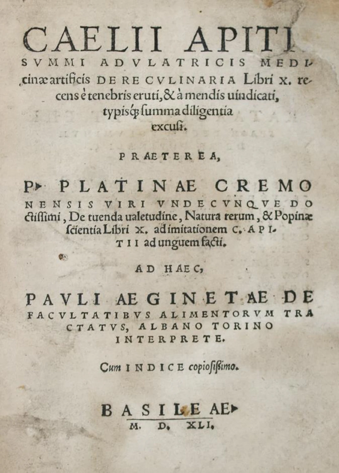 Apicius,C. De re culinaria libri X recens e tenebris eruti