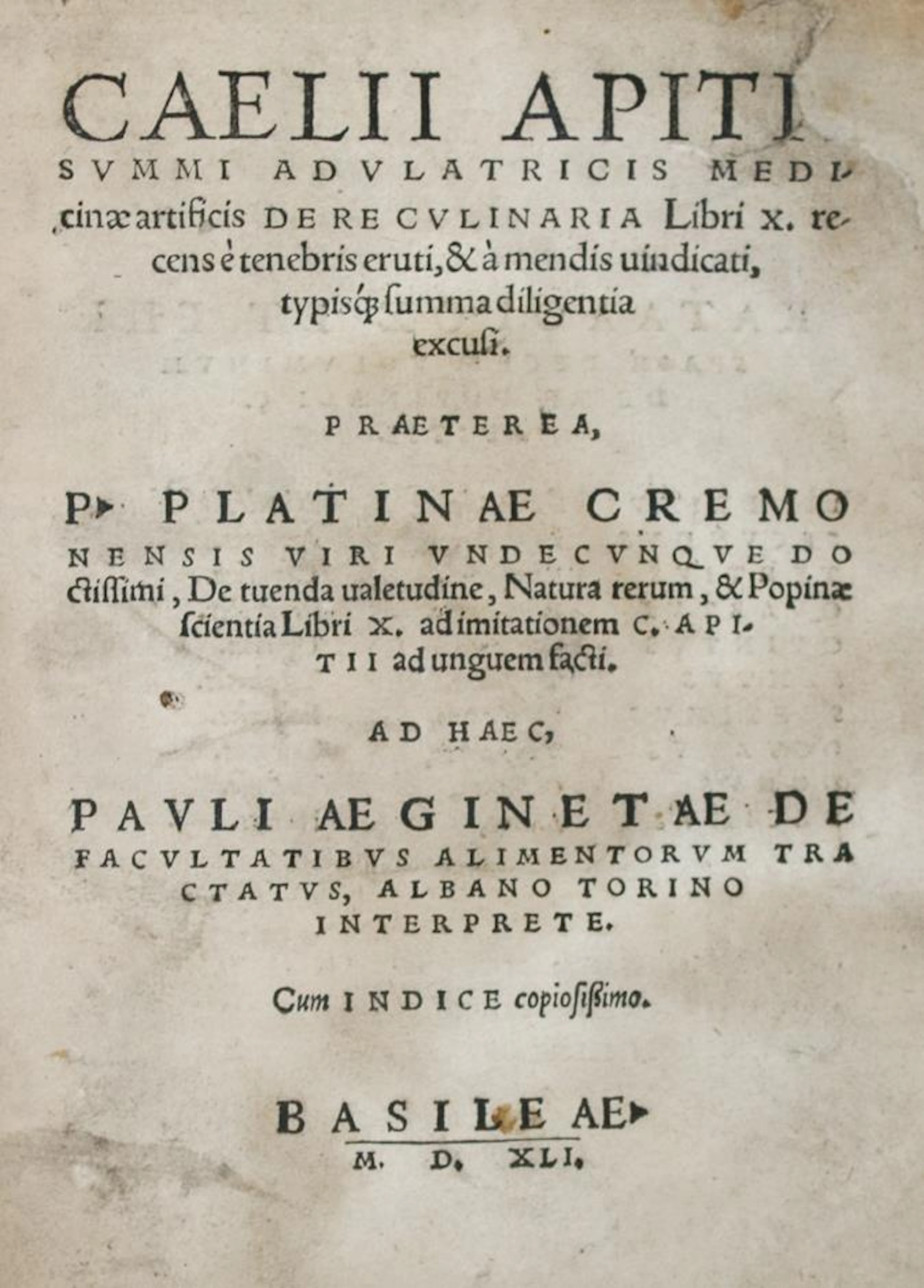 Apicius,C. De re culinaria libri X recens e tenebris eruti