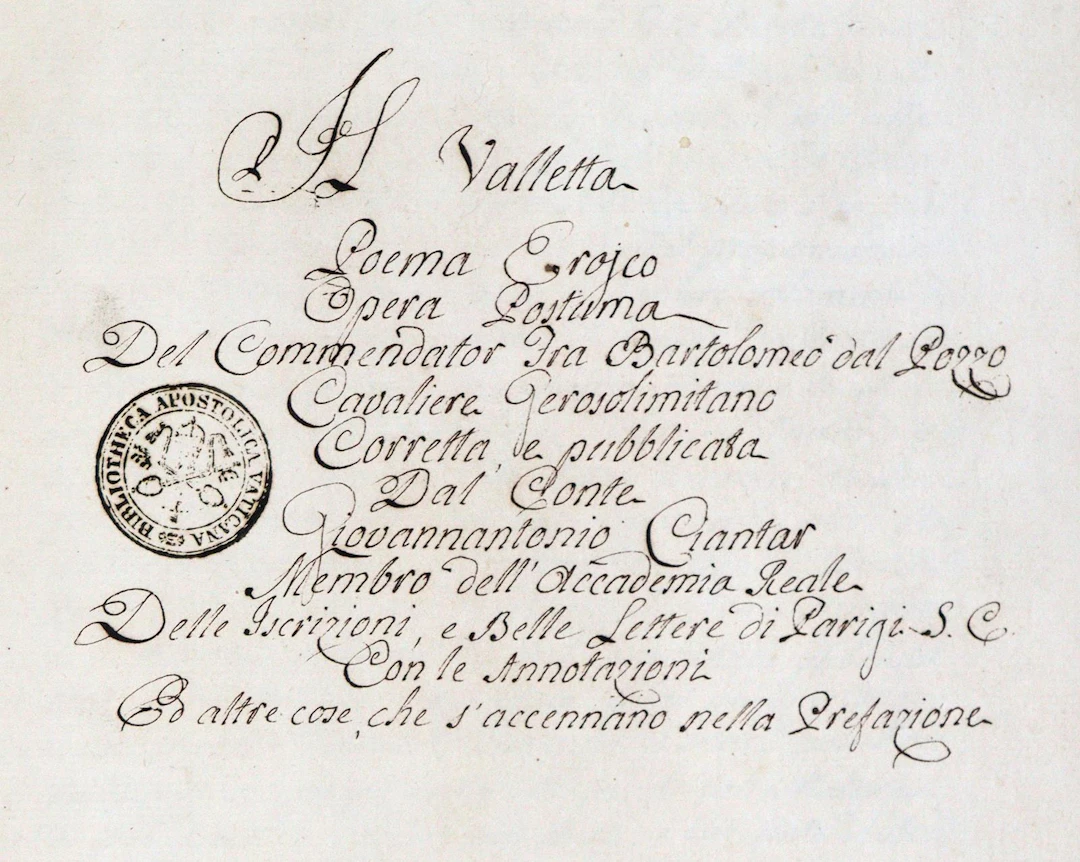 Pozzo,B.dal. Il Valletta. Poema Eroico