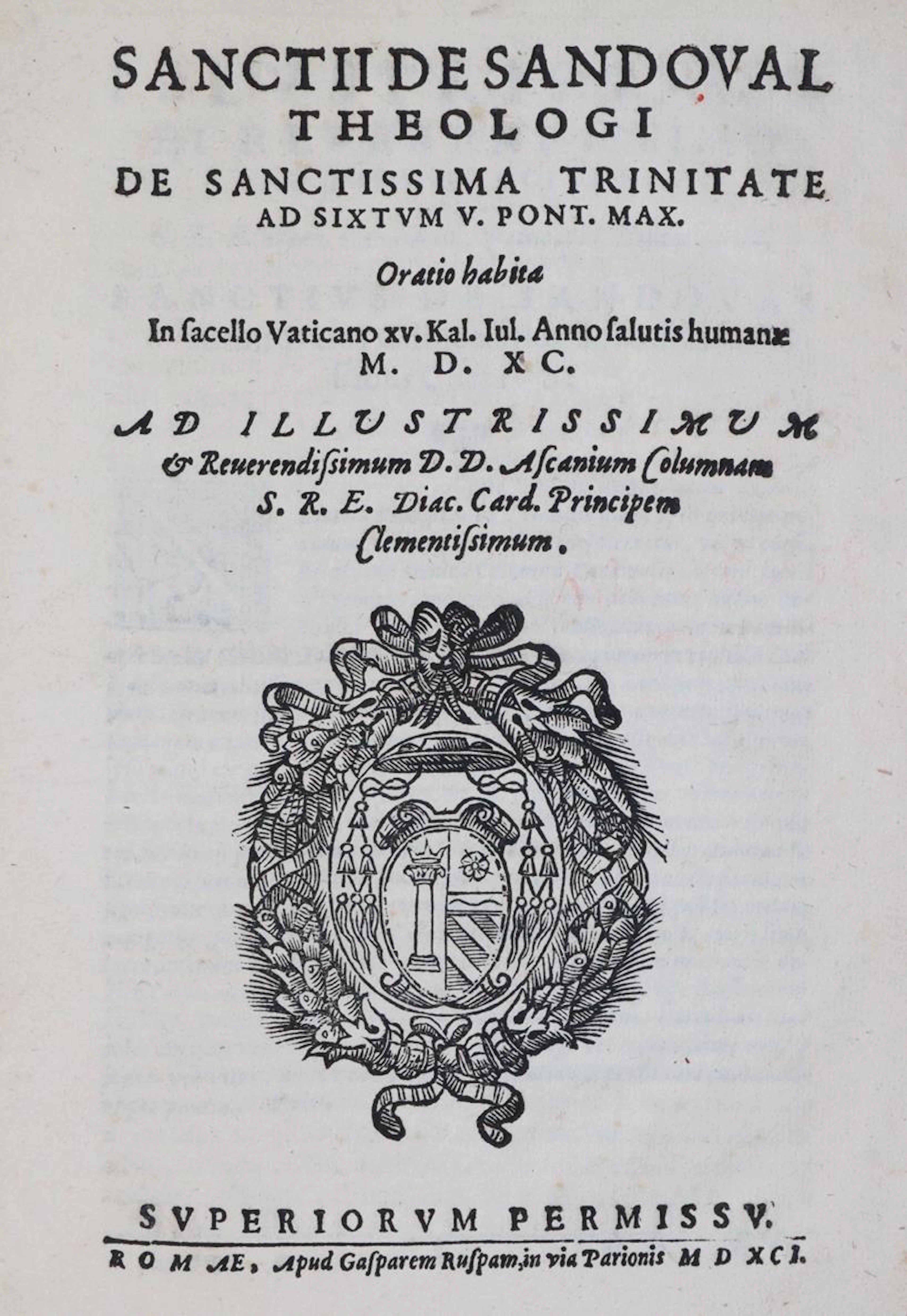 Sandoval,S.de. De sanctissima trinitate ad Sixtvm V... Oratio habita