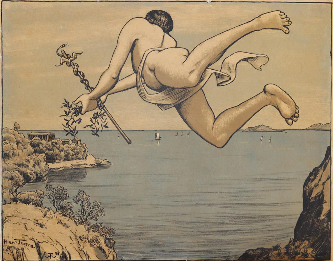 Thoma, Hans (1839 Bernau - Karlsruhe 1924). 5 Blatt. U.a. Fliegender