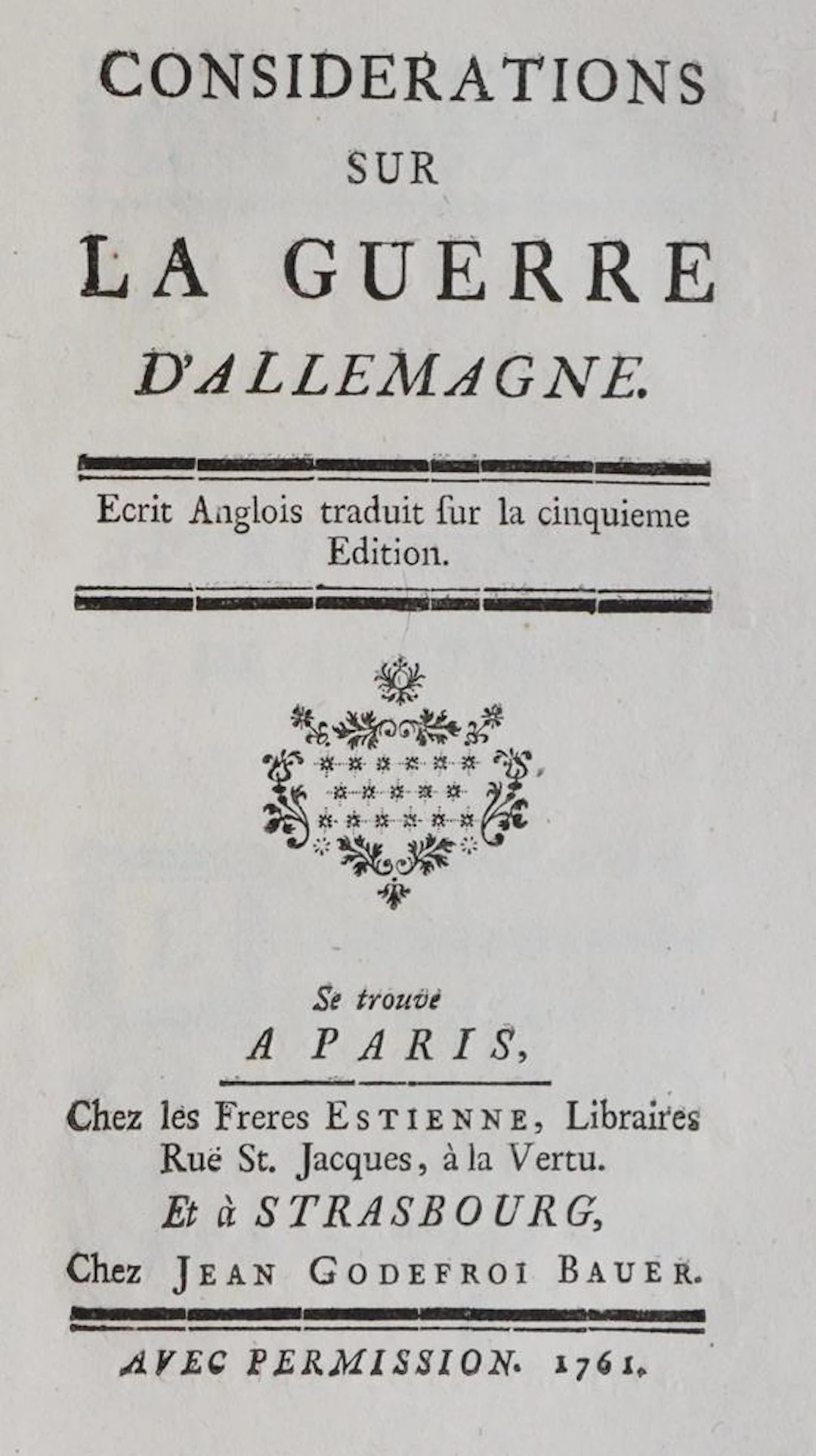 (Mauduit,I.). Considerations sur la guerre d'Allemagne. Ecrit anglois