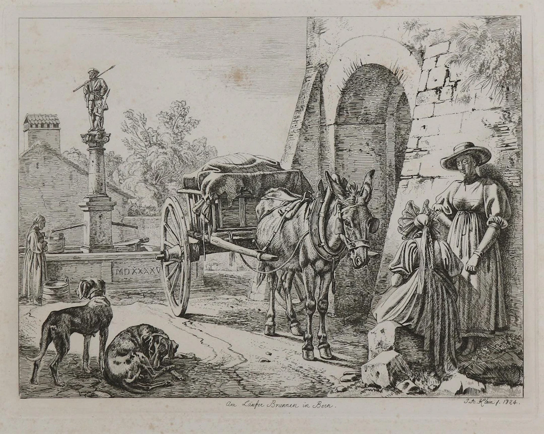 Klein, Johann Adam (1792 Nürnberg 1875). Läufer Brunnen in Bern. RAdierung
