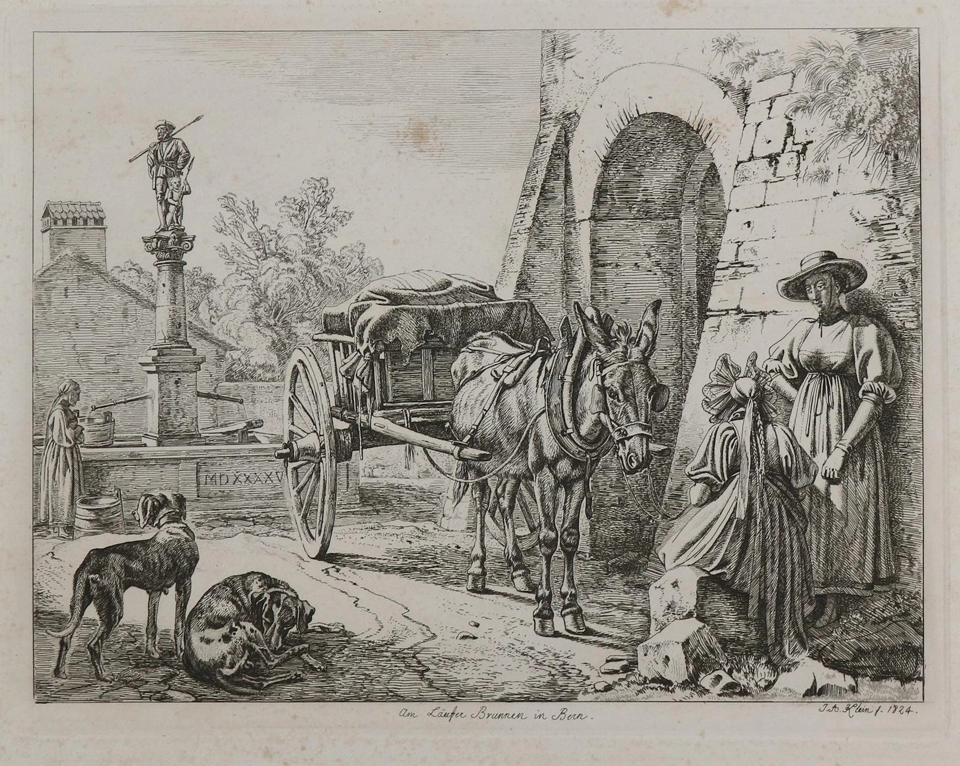 Klein, Johann Adam (1792 Nürnberg 1875). Läufer Brunnen in Bern. RAdierung