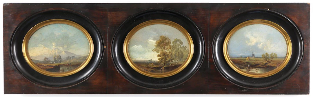 Landschaften. Folge von drei Landschaften. Öl auf Holz. Um 1900. Je 9 x 11