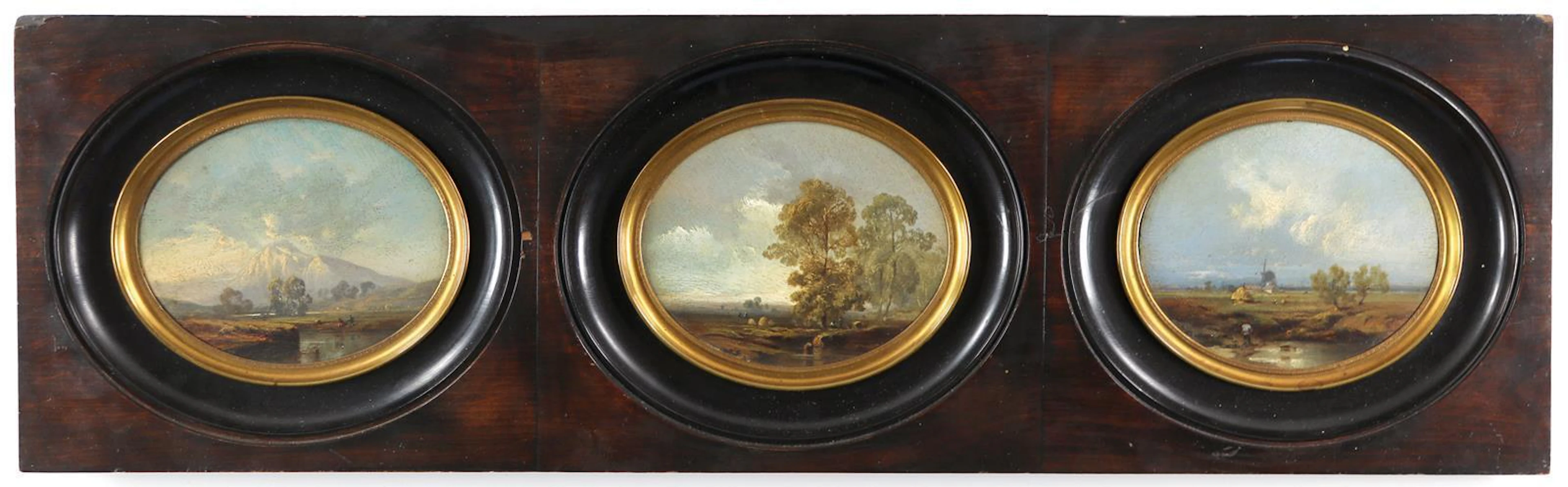 Landschaften. Folge von drei Landschaften. Öl auf Holz. Um 1900. Je 9 x 11