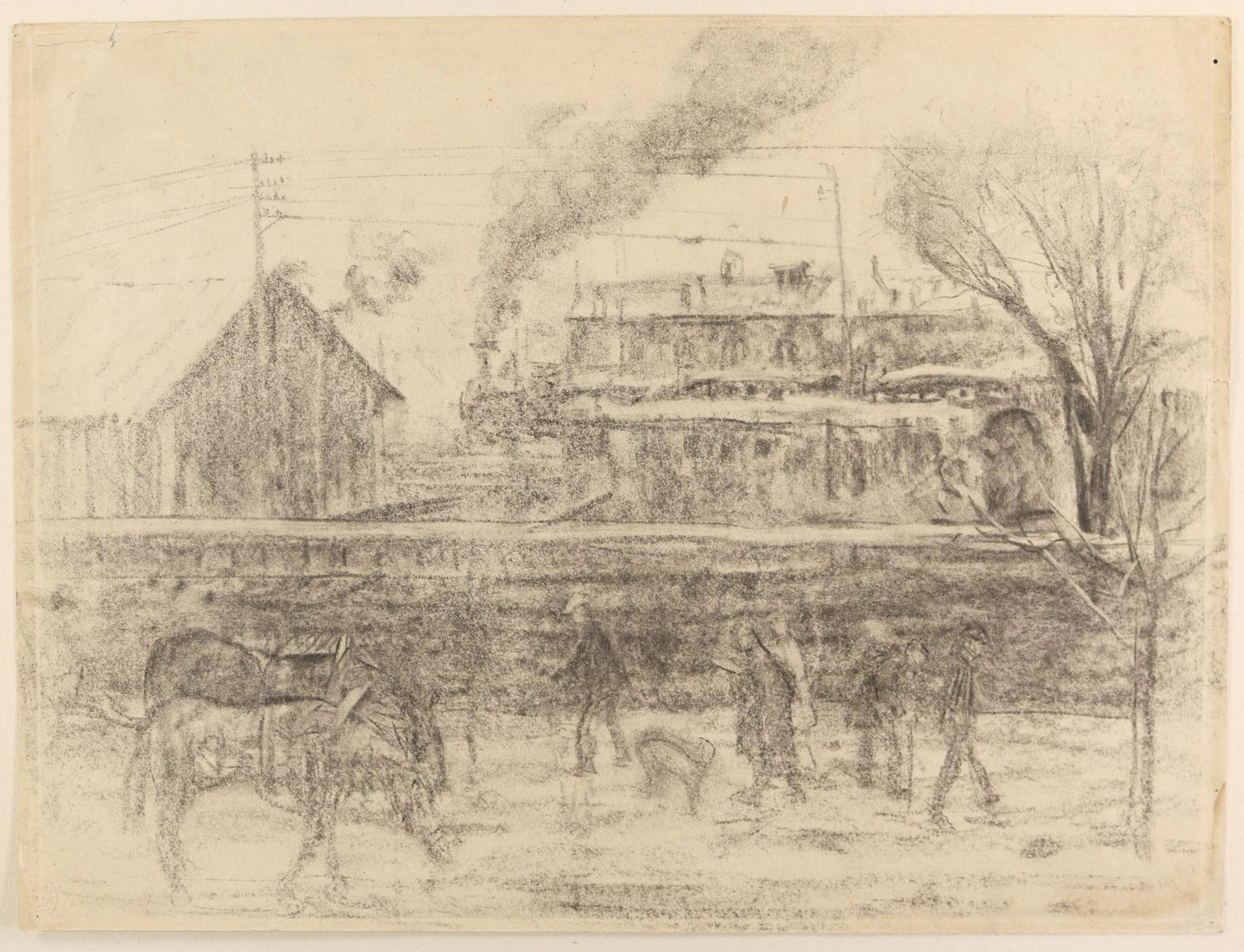 Karasek, Nina (1883 Kuttenberg - 1952). Arbeiter in einer Industrielandschaft.