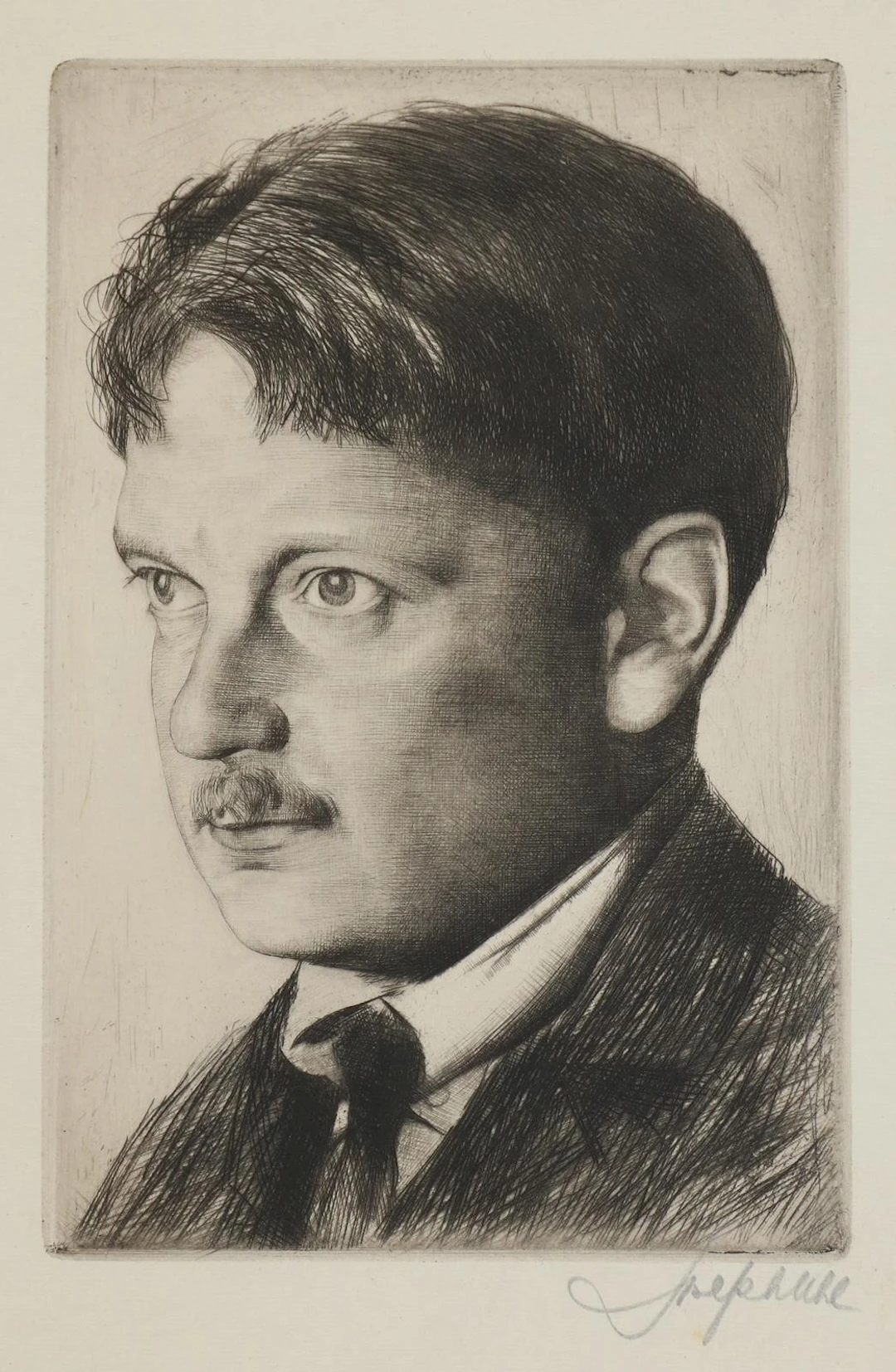 Uhl, Joseph (1877 New York - Bergen 1945). Selbstbildnis. Kaltnadelradierung.