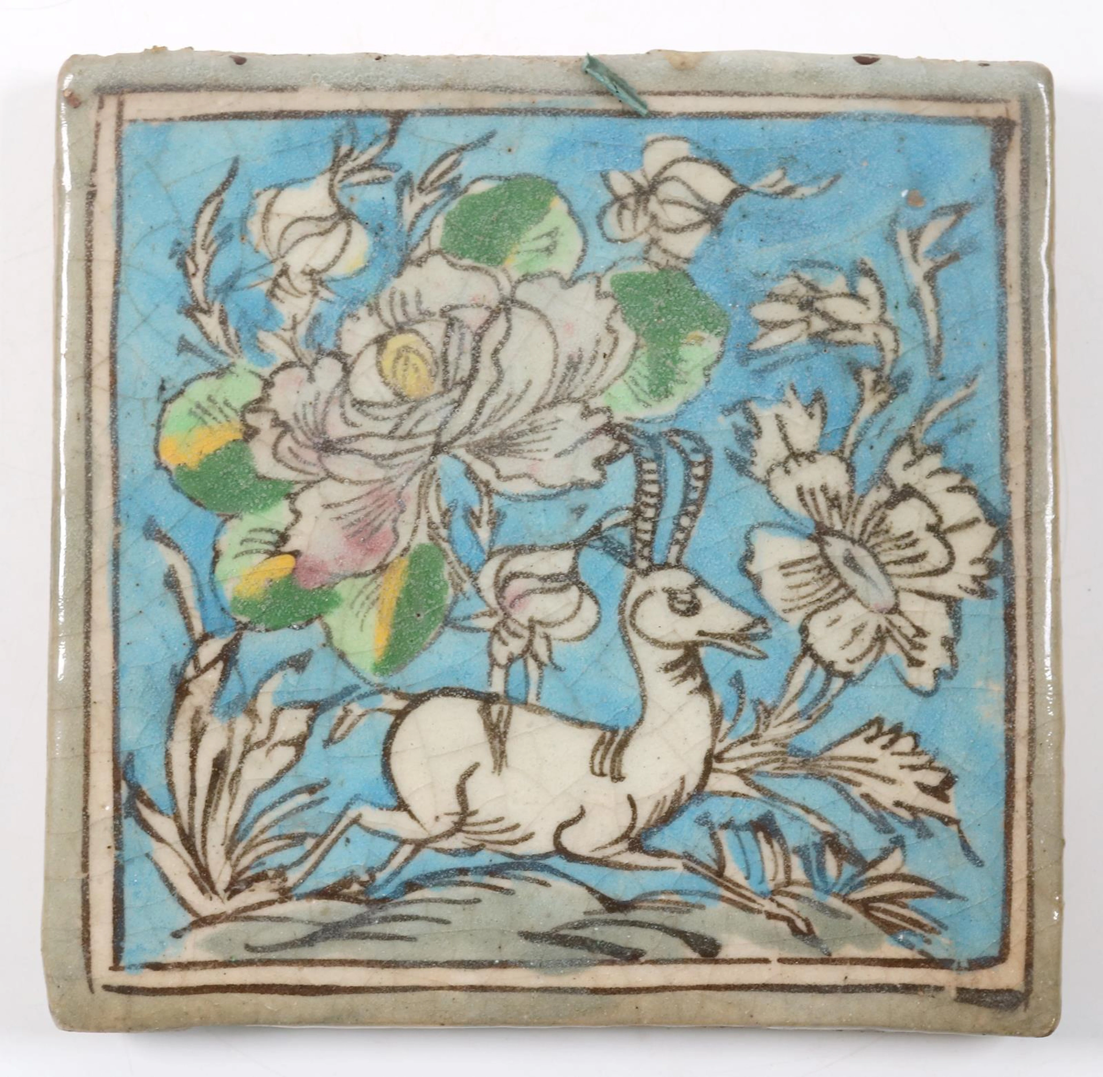 Persische Fliese wohl Isfahan 19.Jh. Fliese mit Polychromer Malerei.
