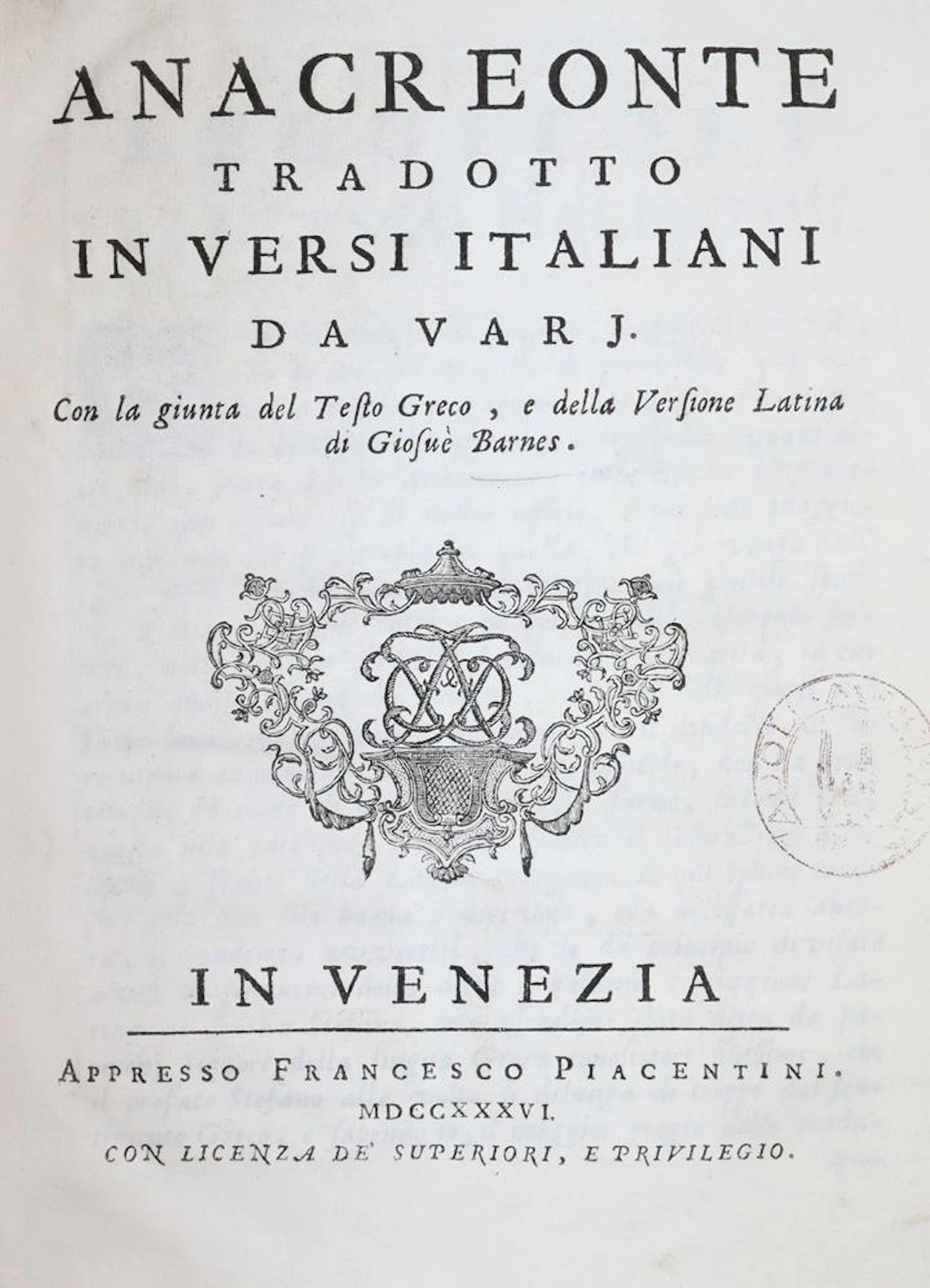 Anacreonte Tradotto In Versi Italiani