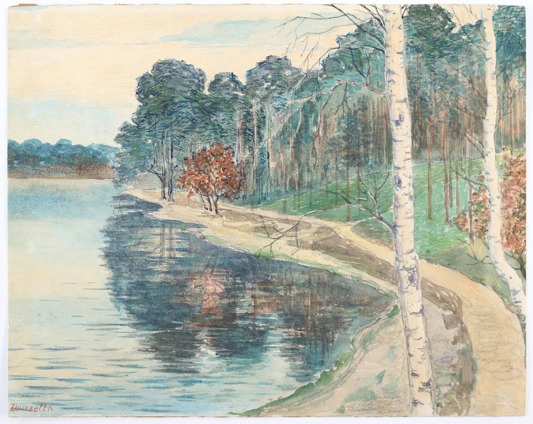 Douzette, Fritz (1878 Berlin 1955). Märkischer See. Mischtechnik auf