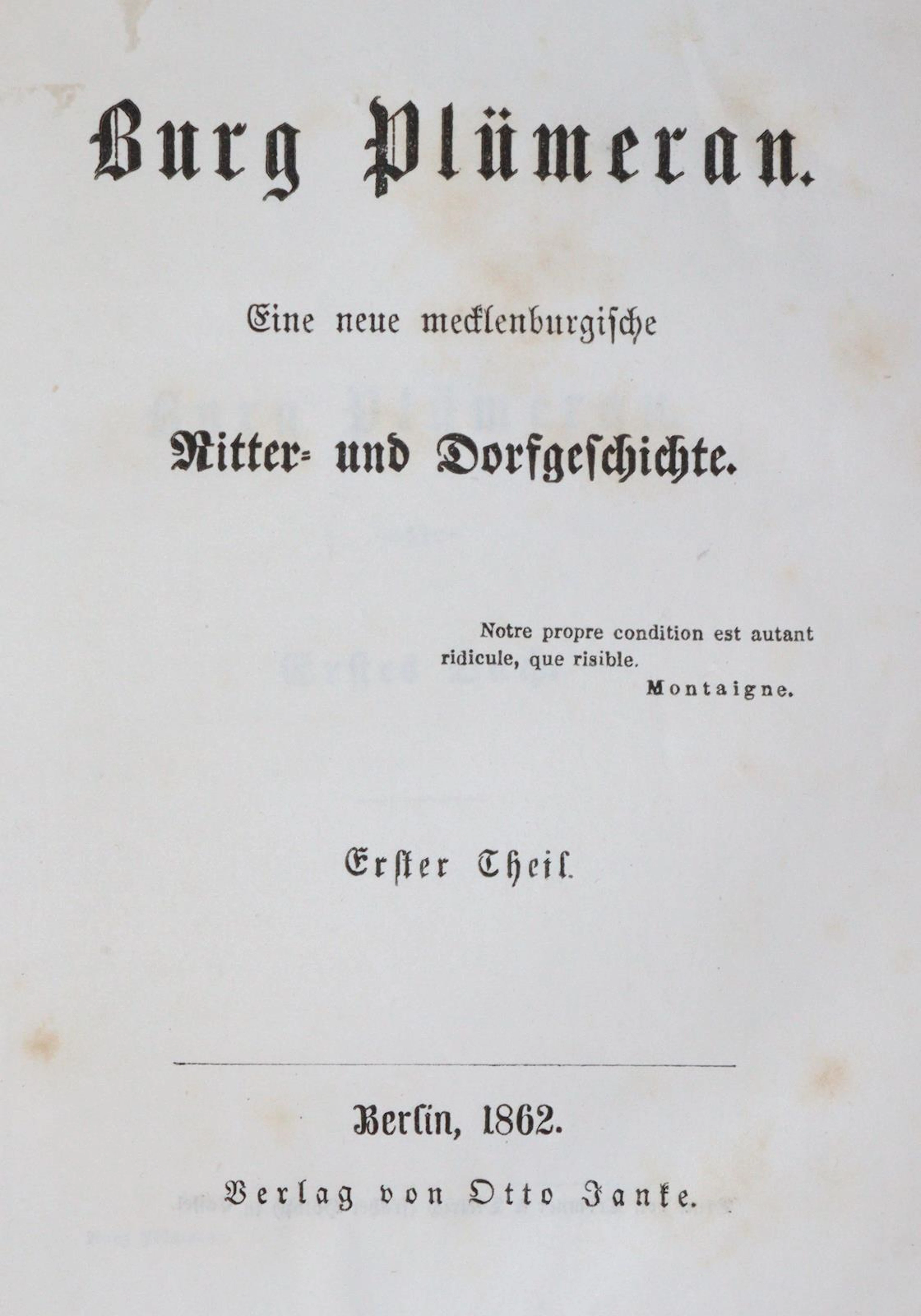 (Stuhlmann,C.W.). Burg Plümeran. Eine neue mecklenburgische Ritter-