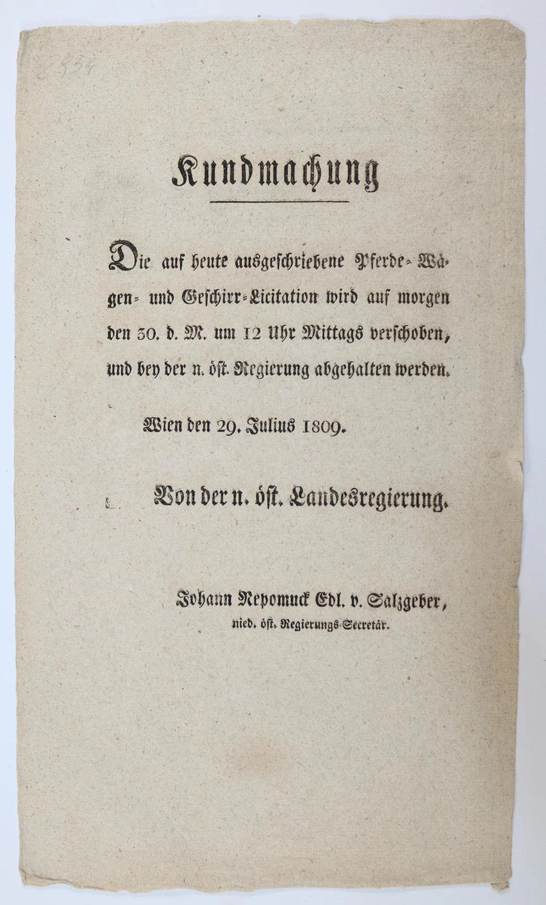 Franzosenkrieg. 14 Proclamationen u. Kundmachungen. Wien 1809