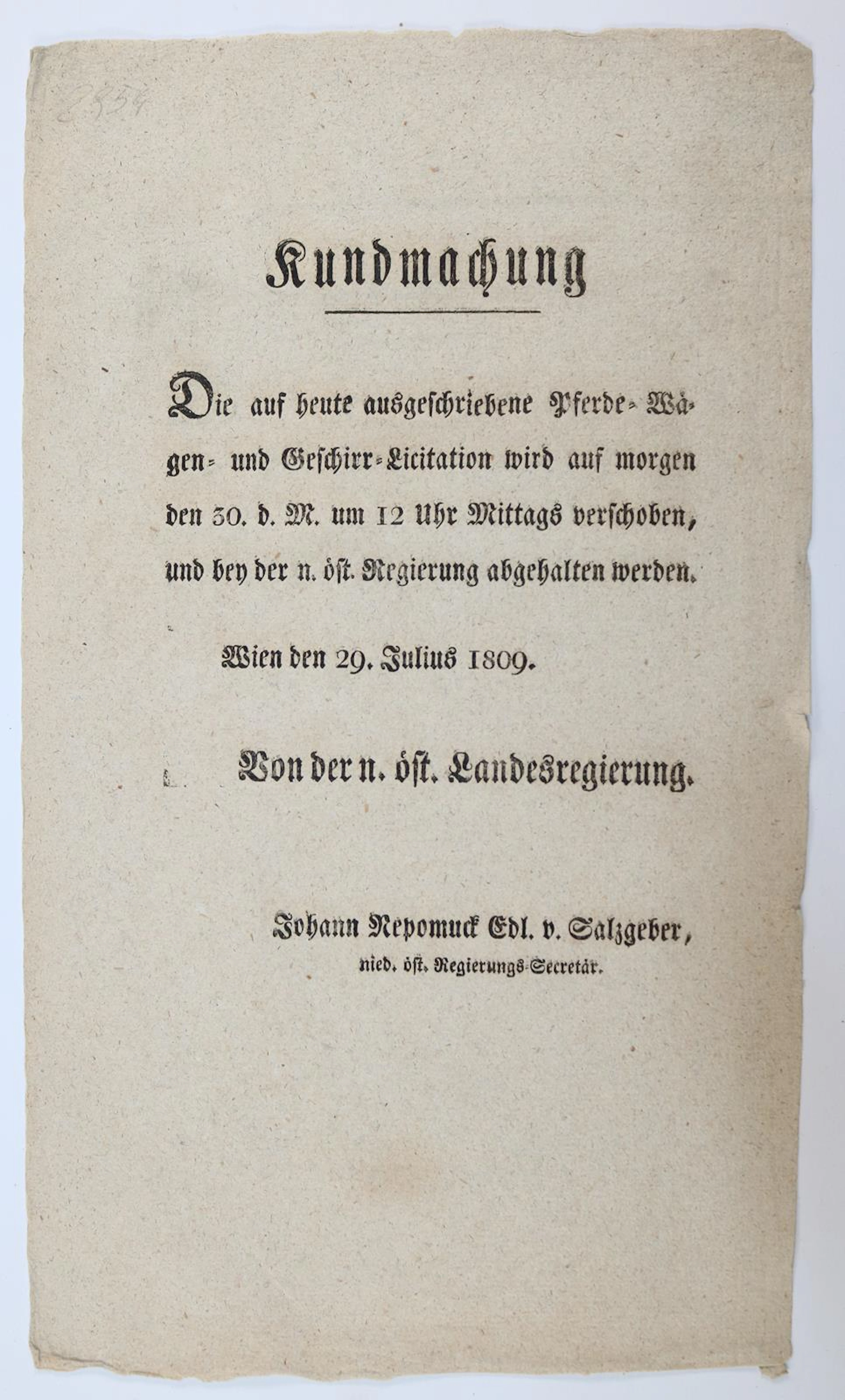 Franzosenkrieg. 14 Proclamationen u. Kundmachungen. Wien 1809