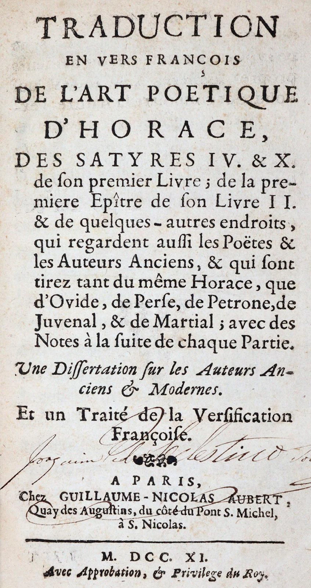 Horatius Flaccus,Q. Traduction en vers francois de l'Art poetique d'Horace