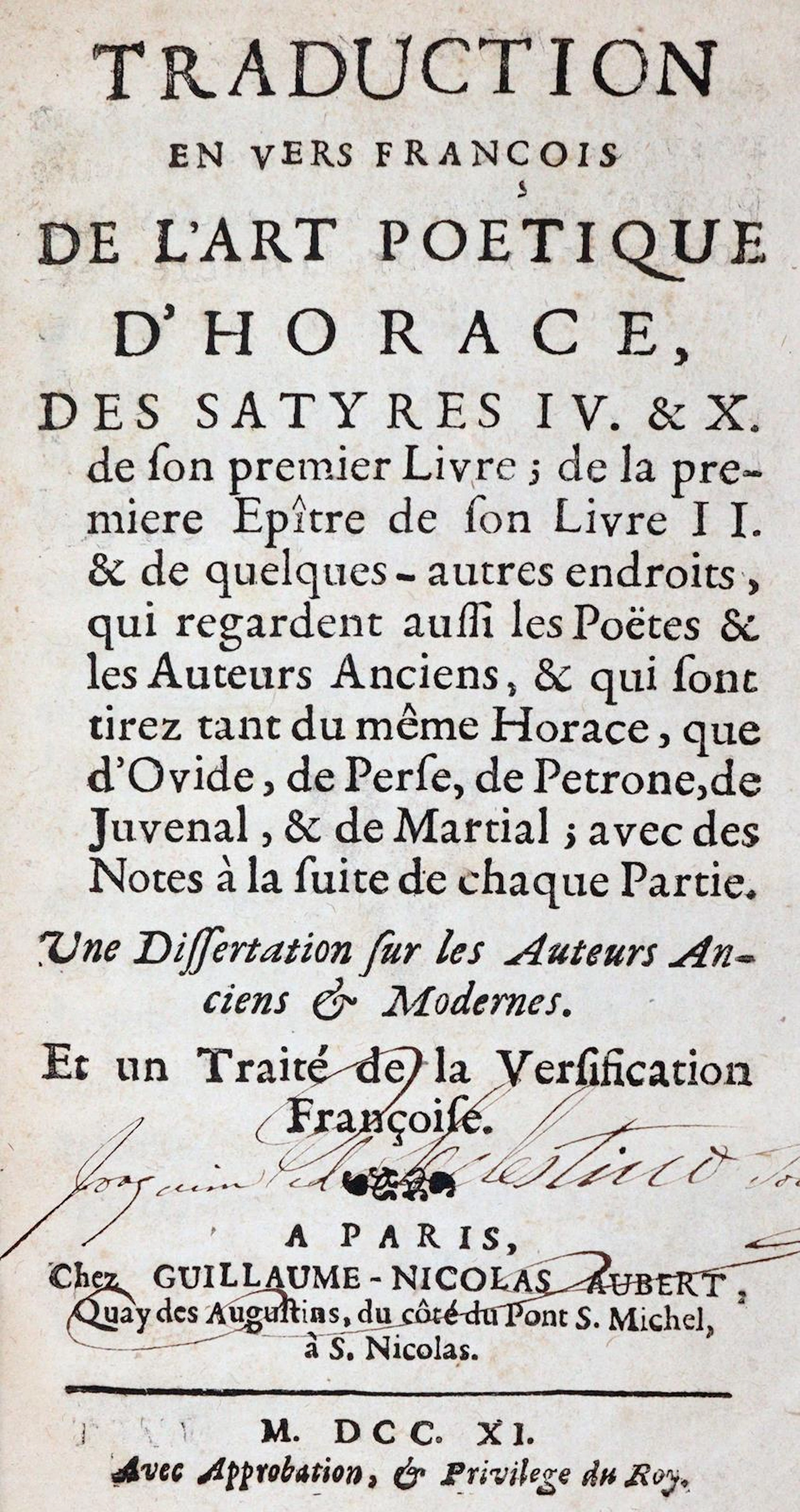 Horatius Flaccus,Q. Traduction en vers francois de l'Art poetique d'Horace