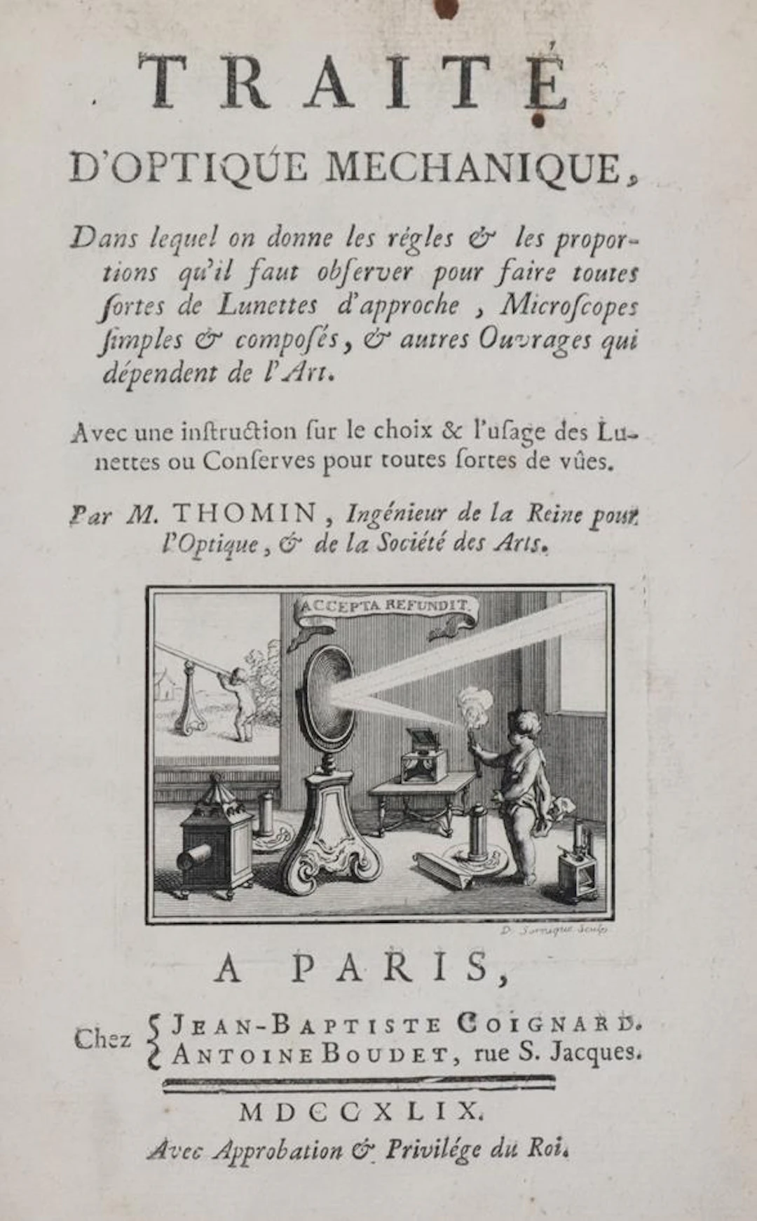 Thomin,M. Traite d'Optique mechanique... avec une instruction sur