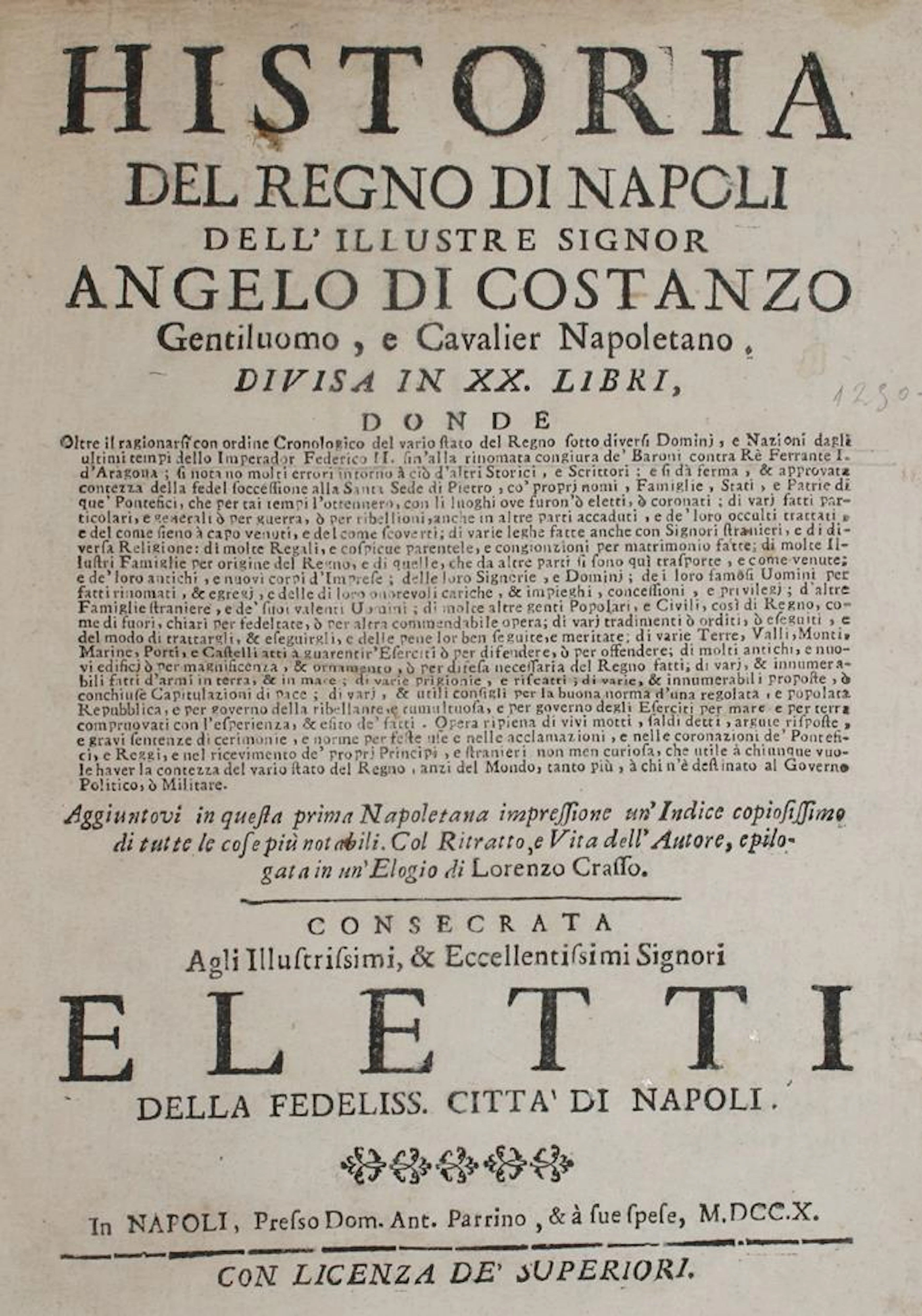 Costanzo,A.di. Historia del regno die Napoli. Neapel