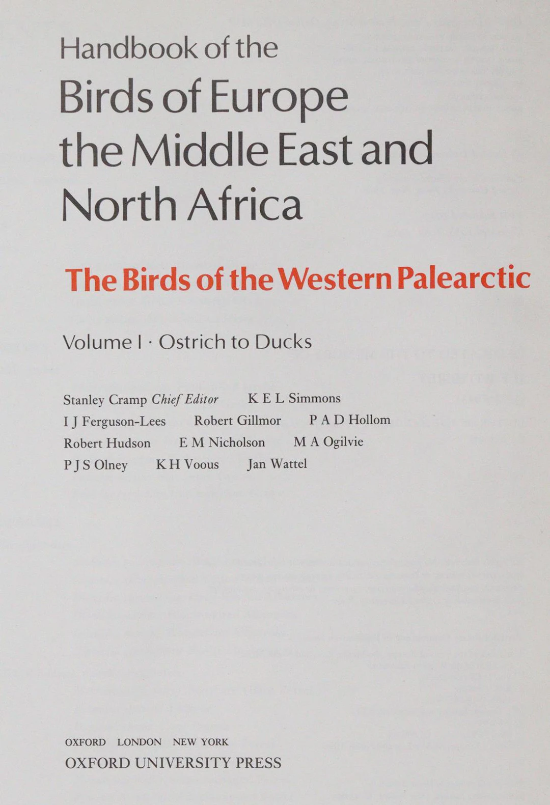 Handbook of the Birds of Europe