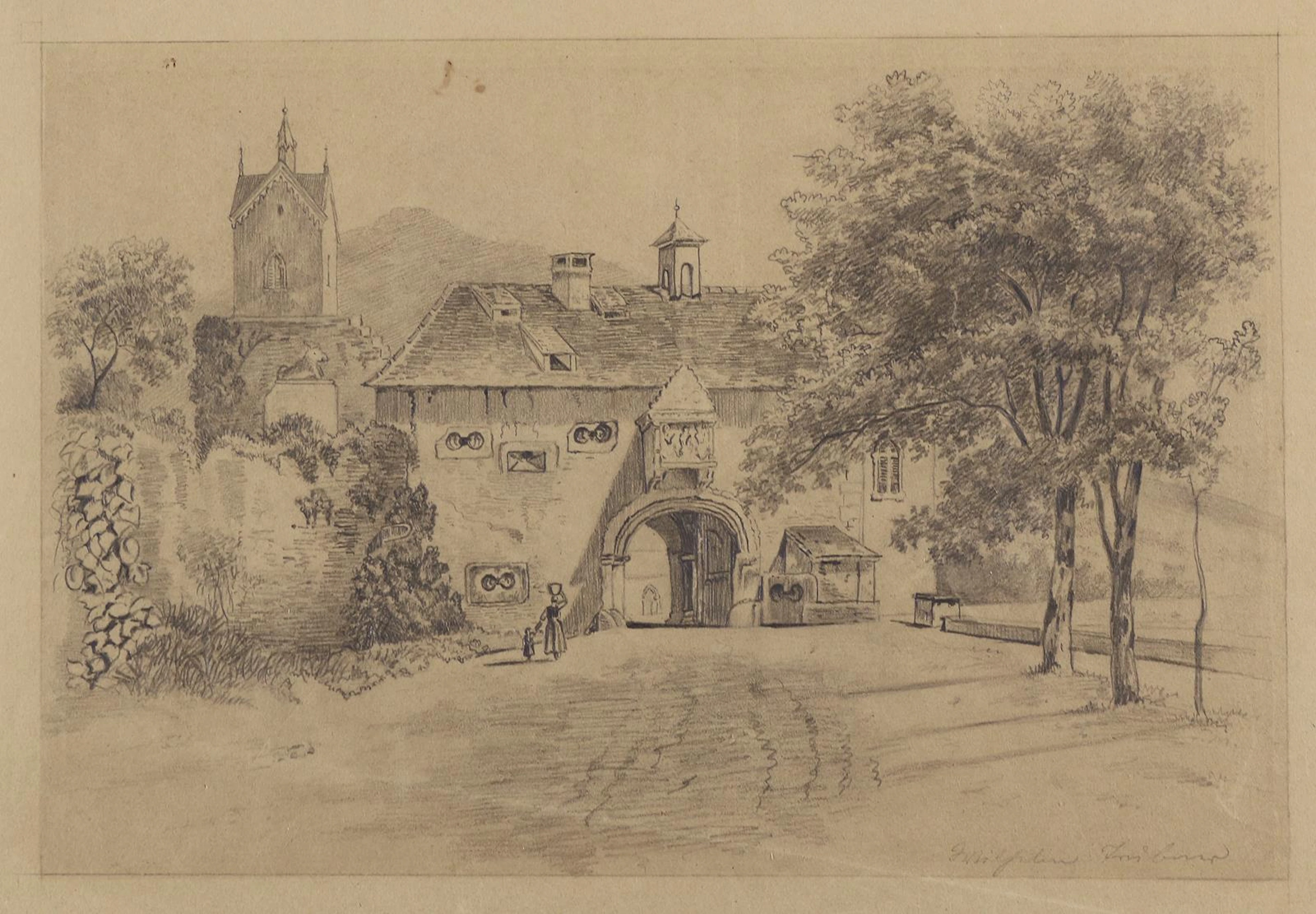 Trübner, Wilhelm (1851 Heidelberg - Karsruhe 1917). Vorm alten Torhaus.