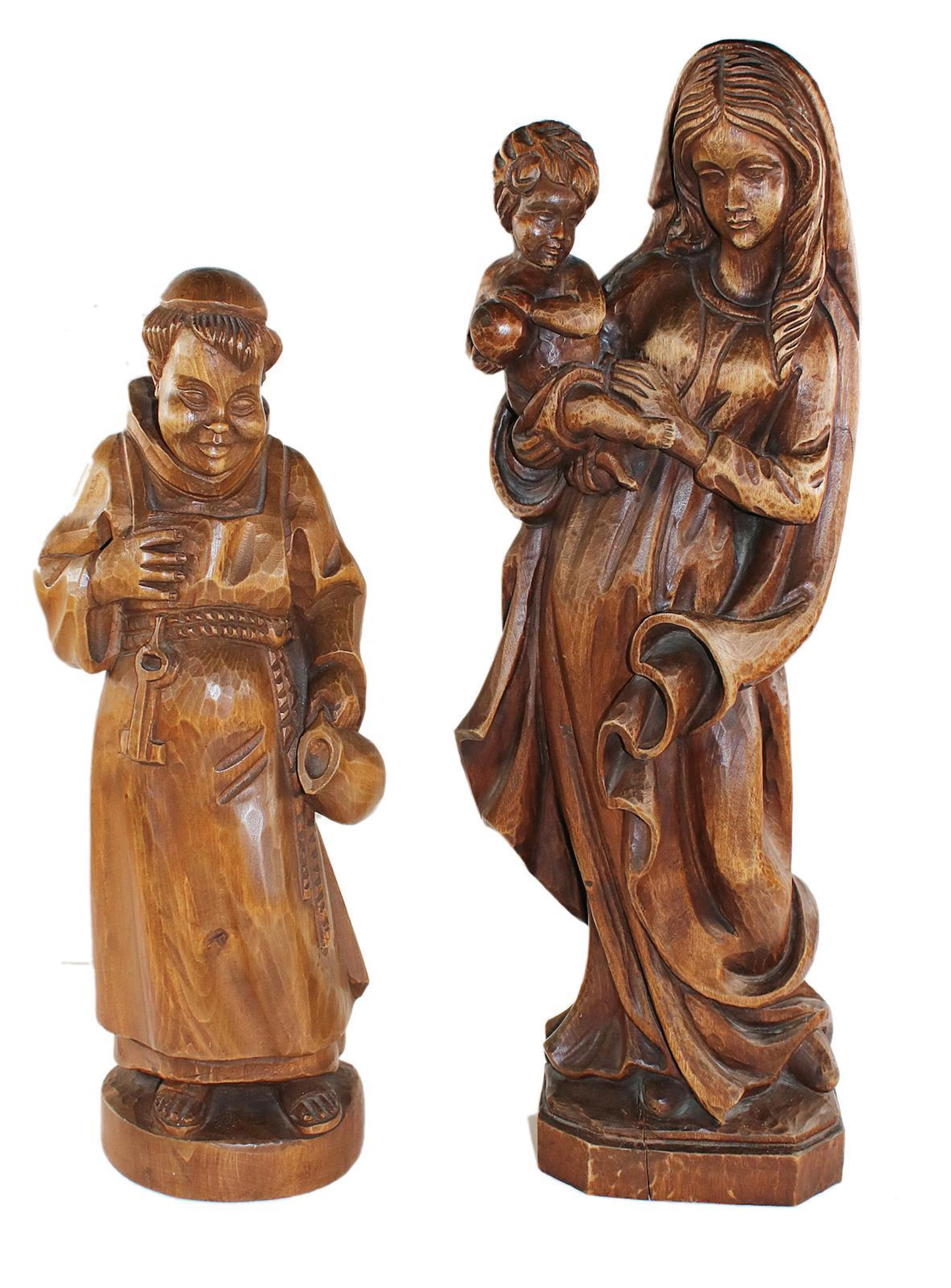 Madonna mit dem Jesuskind. - Mönch mit Brauerei-Schürze u. Bierkrug.