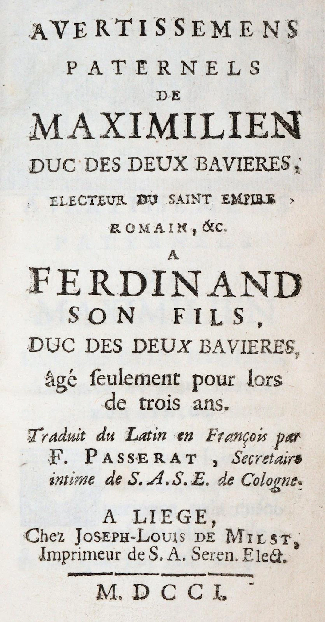 Maximilian I, Kurfürst von Bayern. Avertissemens Paternels De Maximilien