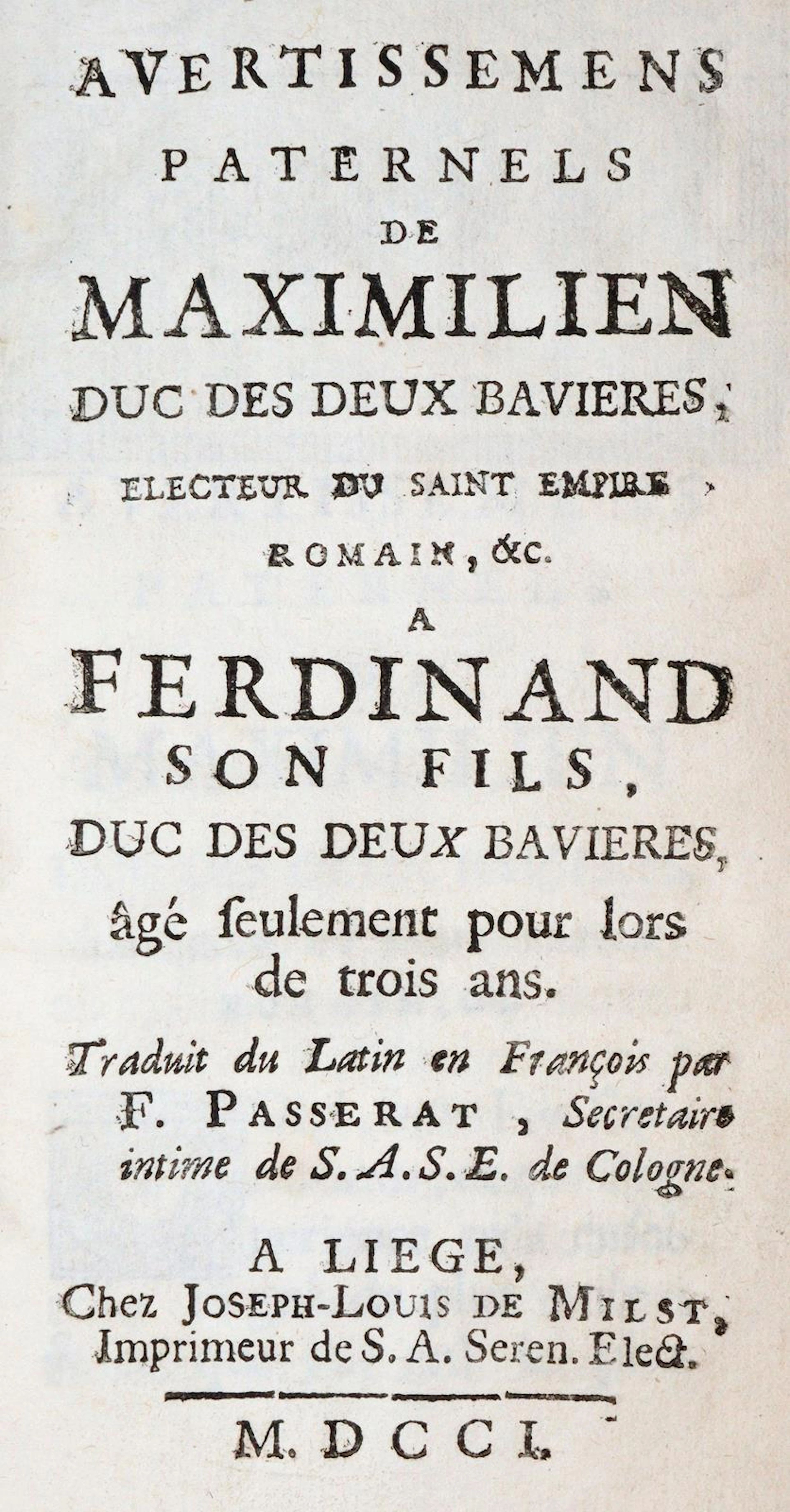 Maximilian I, Kurfürst von Bayern. Avertissemens Paternels De Maximilien