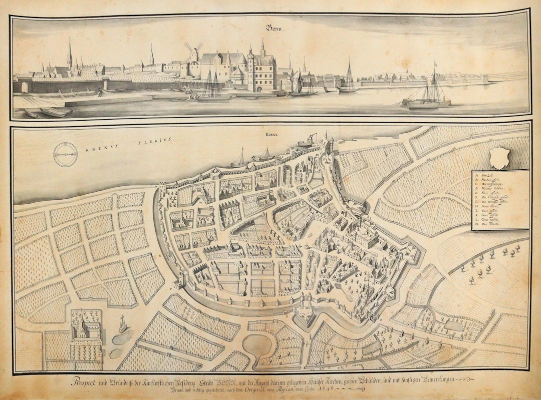 Bonn. Prospect und Grundriß der Kurfürstlichen Residenz Stadt Bonn..