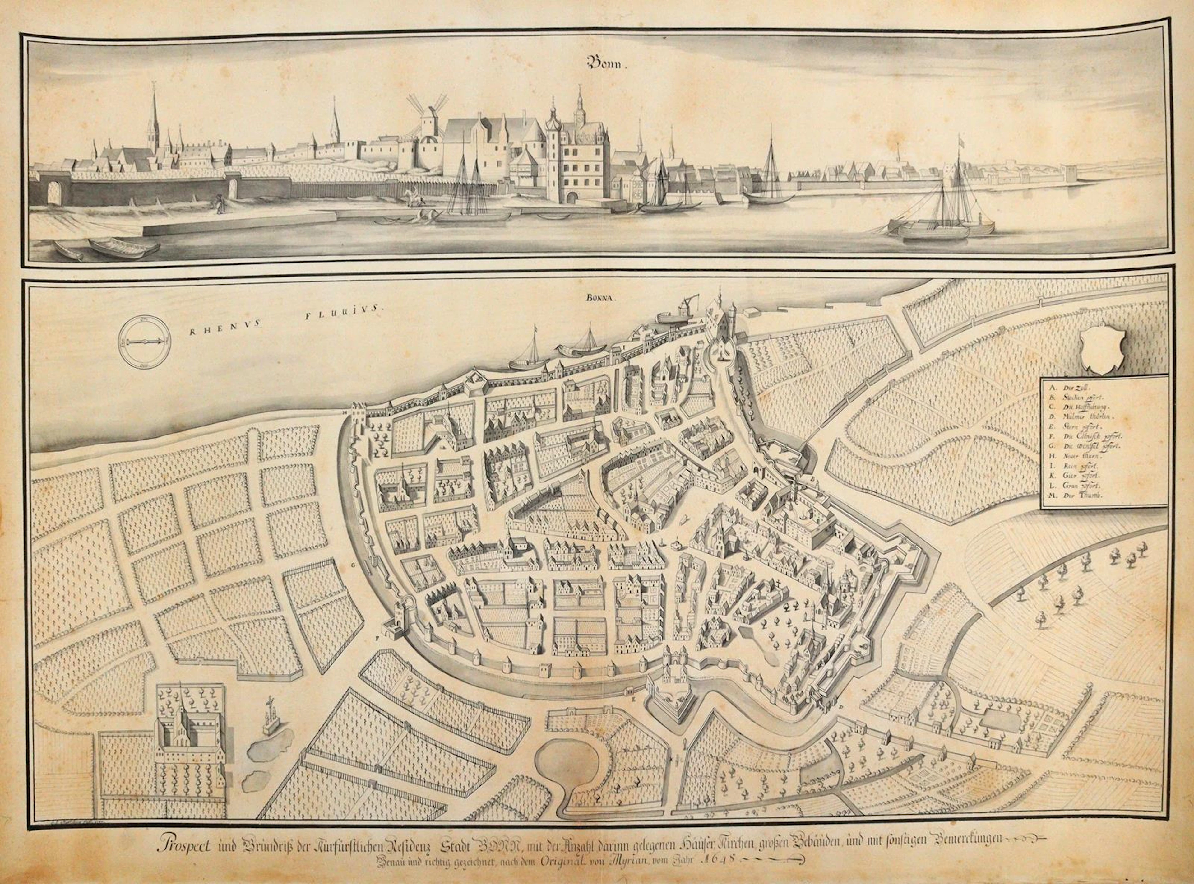 Bonn. Prospect und Grundriß der Kurfürstlichen Residenz Stadt Bonn..