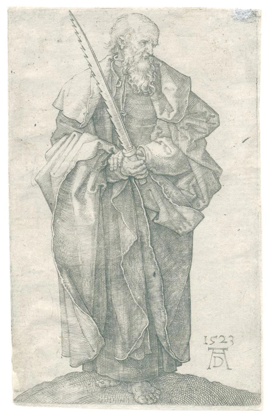 Dürer, Albrecht (1471 Nürnberg 1528). Der Apostel Simon. Kupferstich auf Bütten