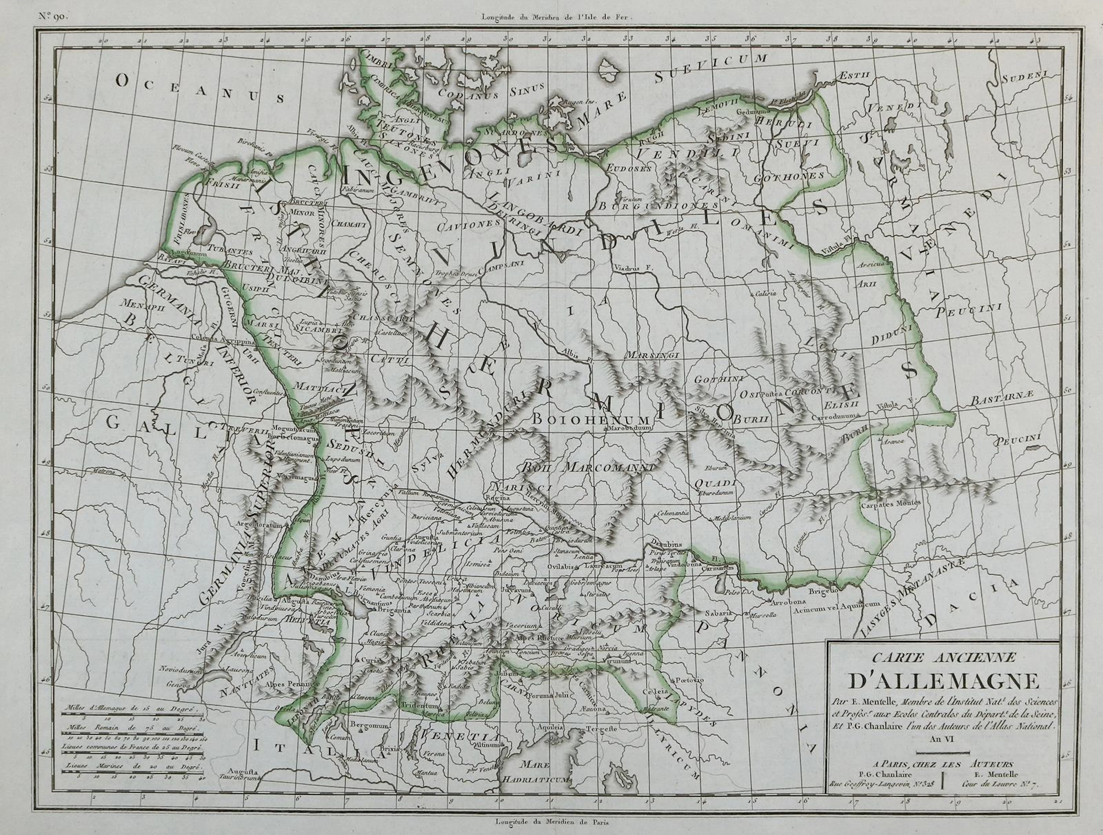 Carte d'Allemagne. 8 Teile einer 9-teiligen Kupferstichkarte v. Edme