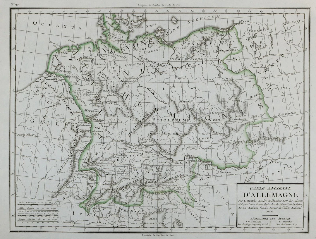 Carte d'Allemagne. 8 Teile einer 9-teiligen Kupferstichkarte v. Edme
