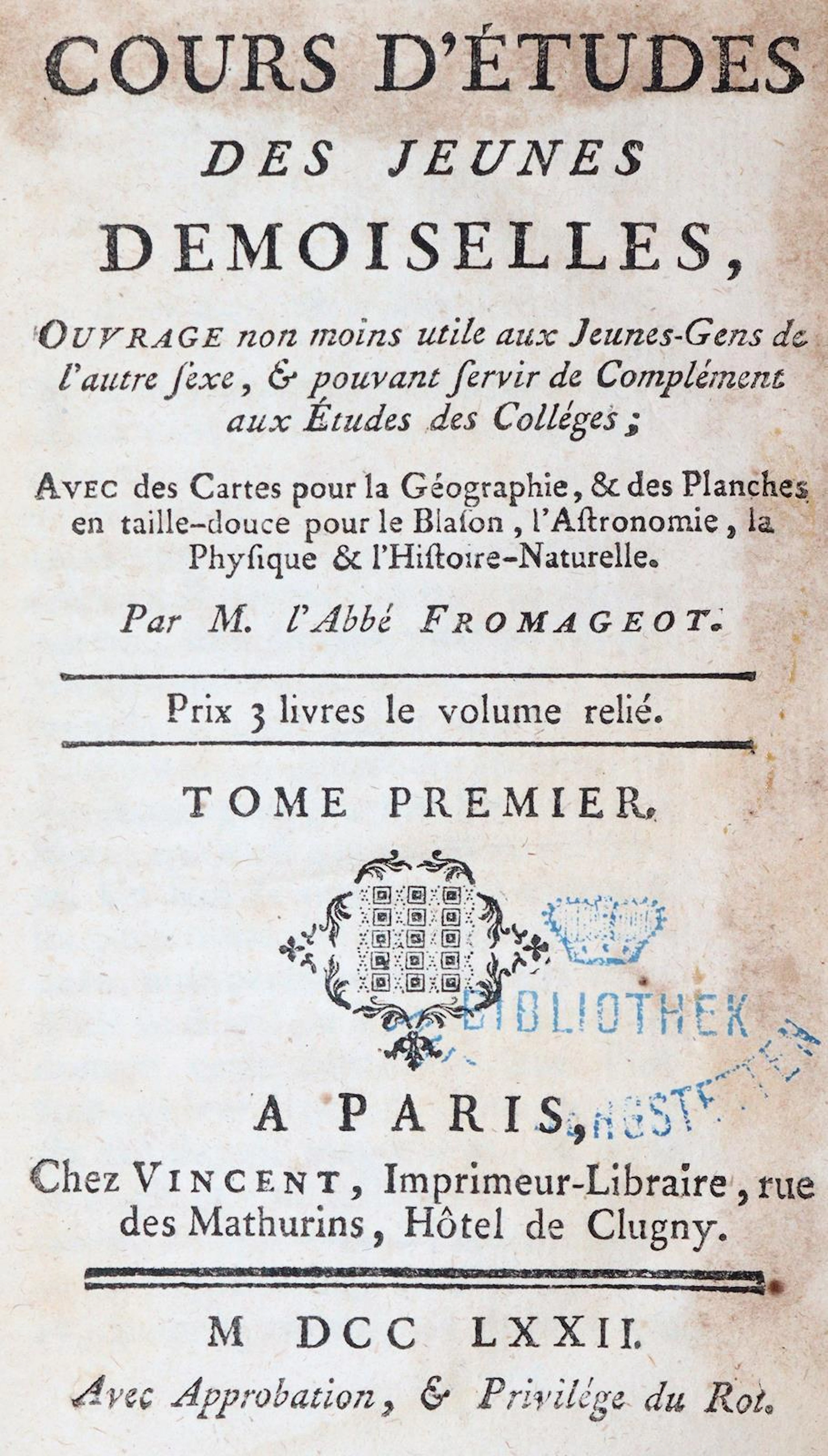 Fromageot,L'Abbe. Cours d'études des jeunes demoiselles. Bde. 1-6 (v.8). Paris