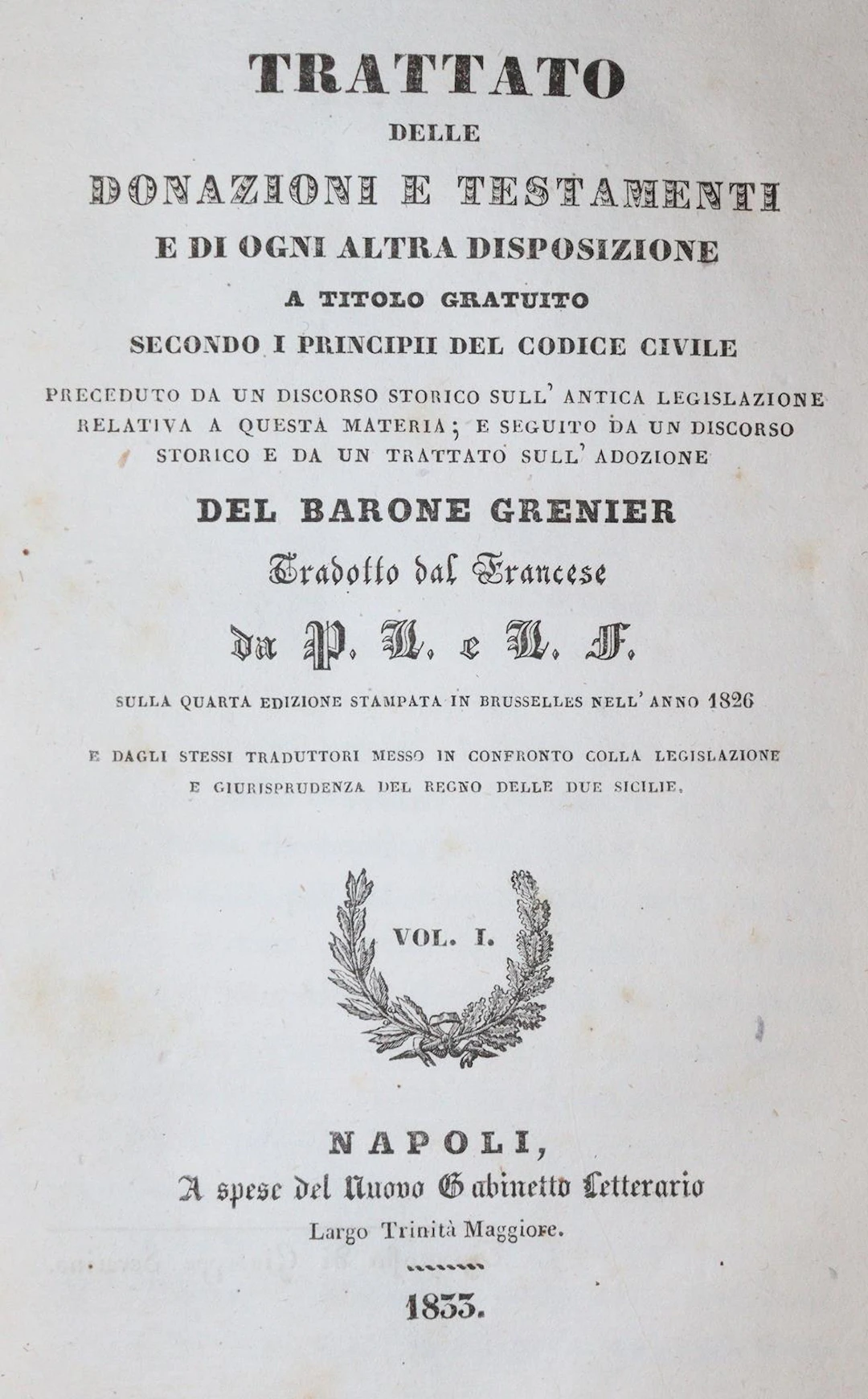 Grenier,(J.). Trattato delle donazioni e testamenti e di ogni altra