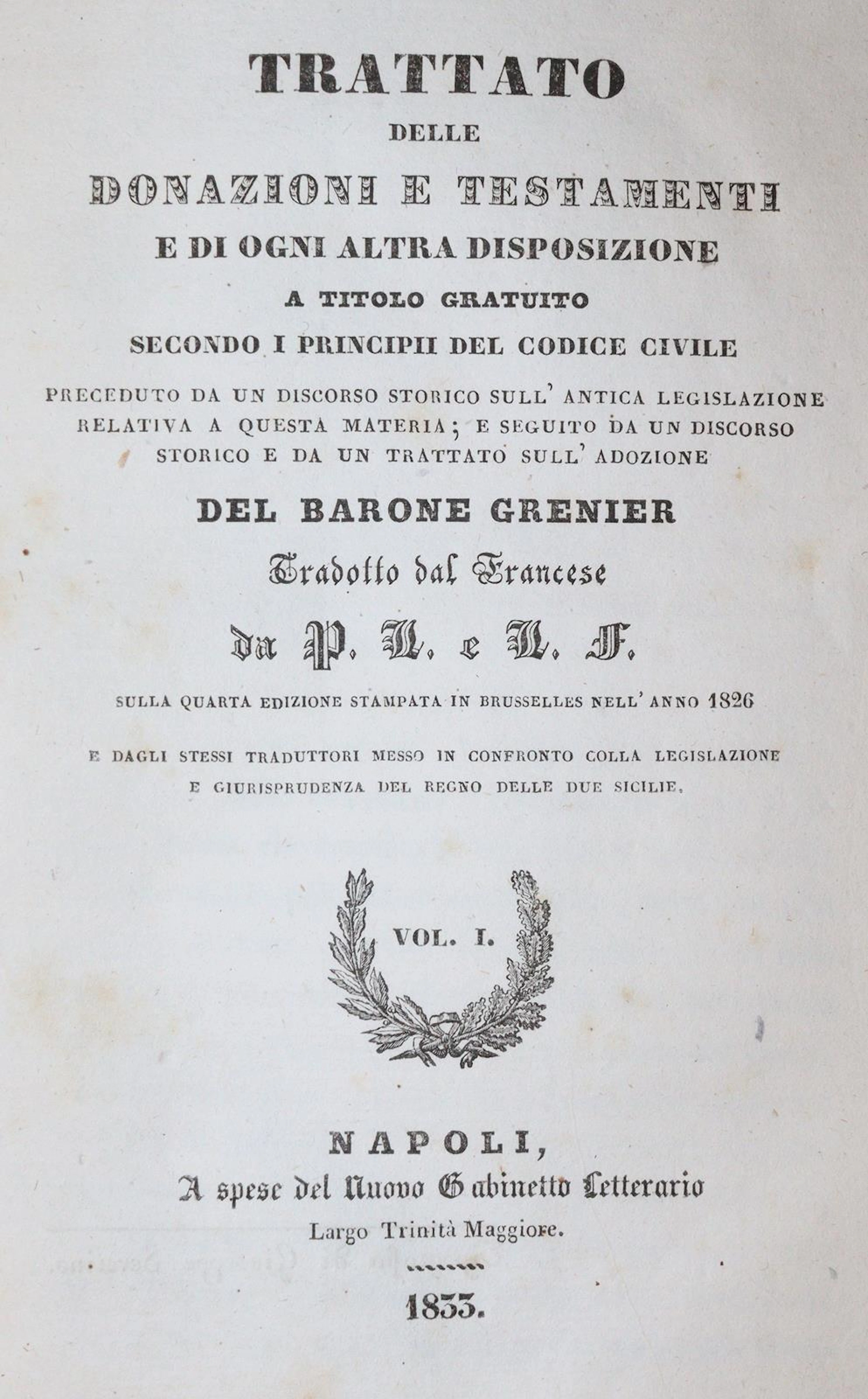 Grenier,(J.). Trattato delle donazioni e testamenti e di ogni altra