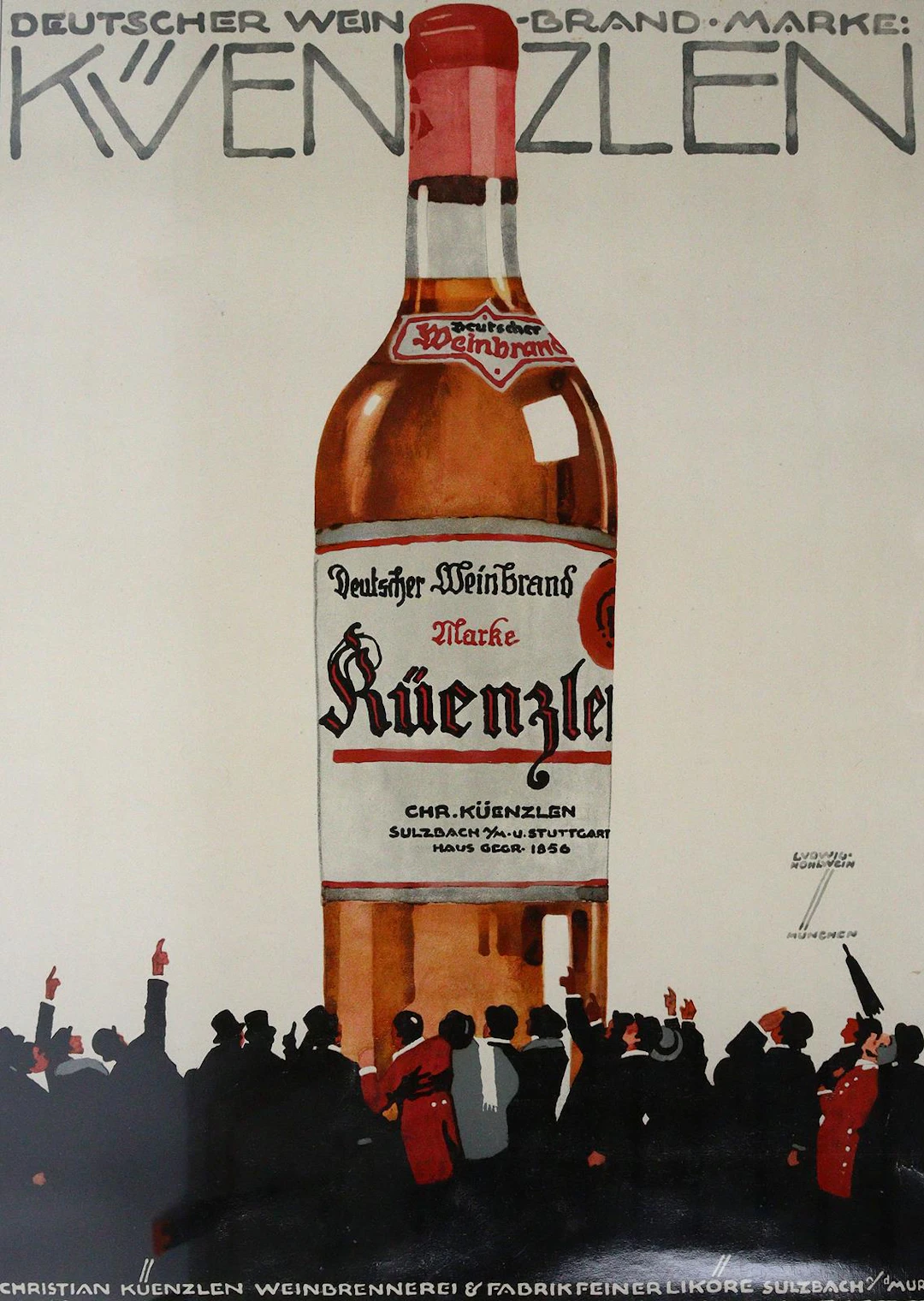 Hohlwein, Ludwig (1874-1945). "Deutscher Weinbrand Marke: Küenzlen".