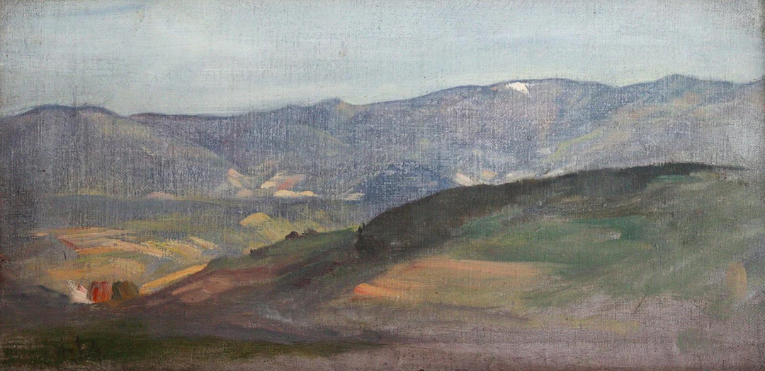 Schmidlin, Adolf (1868 Lahr - Freiburg 1954). Sonnige Mittelgebirgslandschaft.