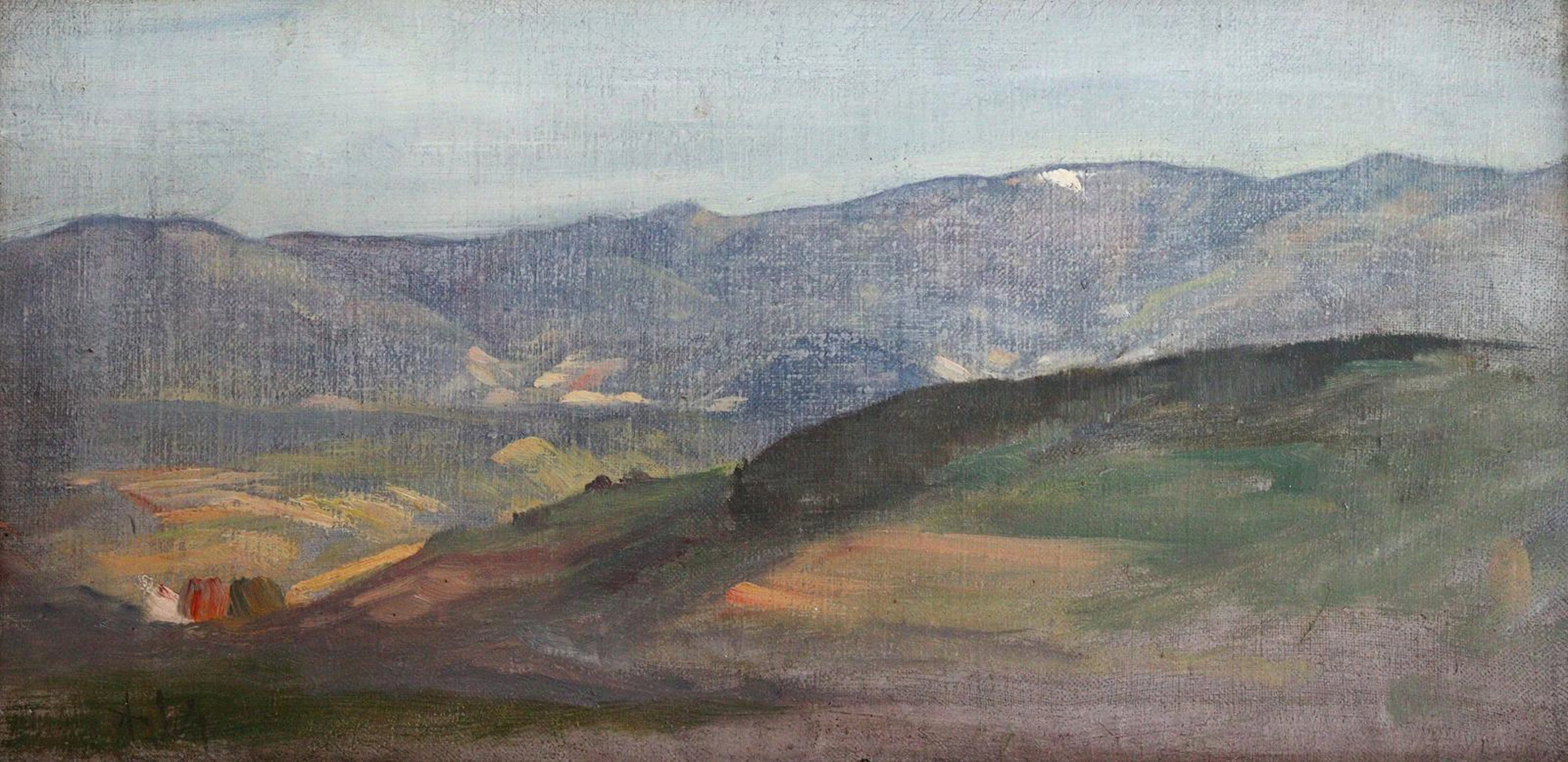 Schmidlin, Adolf (1868 Lahr - Freiburg 1954). Sonnige Mittelgebirgslandschaft.