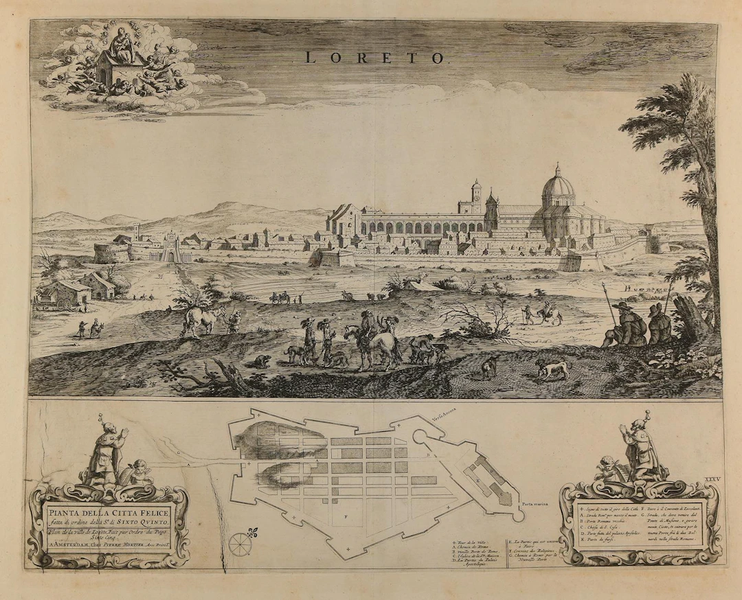 Loreto. Pianta della Citta Felice. Ansicht der Stadt mit Kartuschen