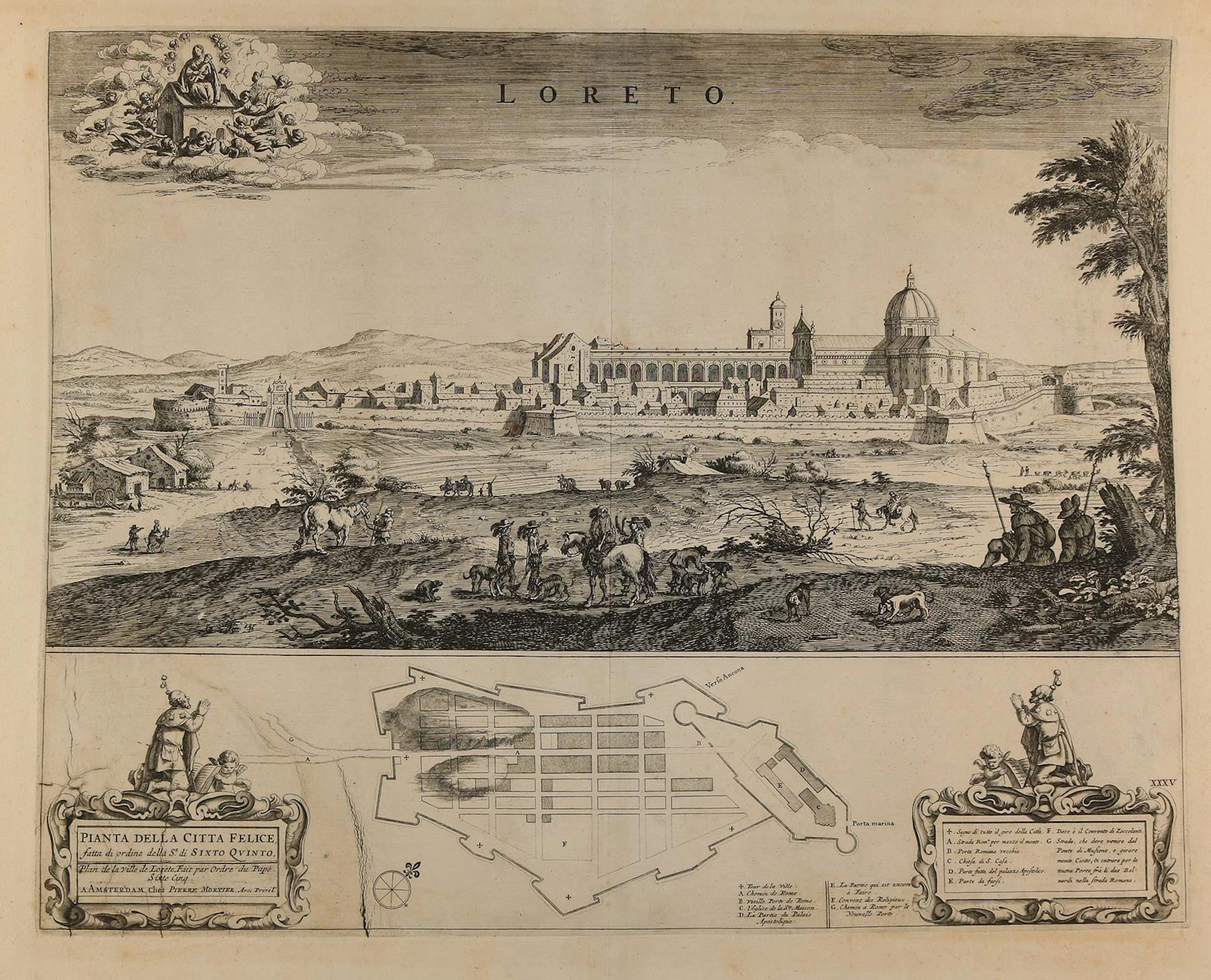 Loreto. Pianta della Citta Felice. Ansicht der Stadt mit Kartuschen