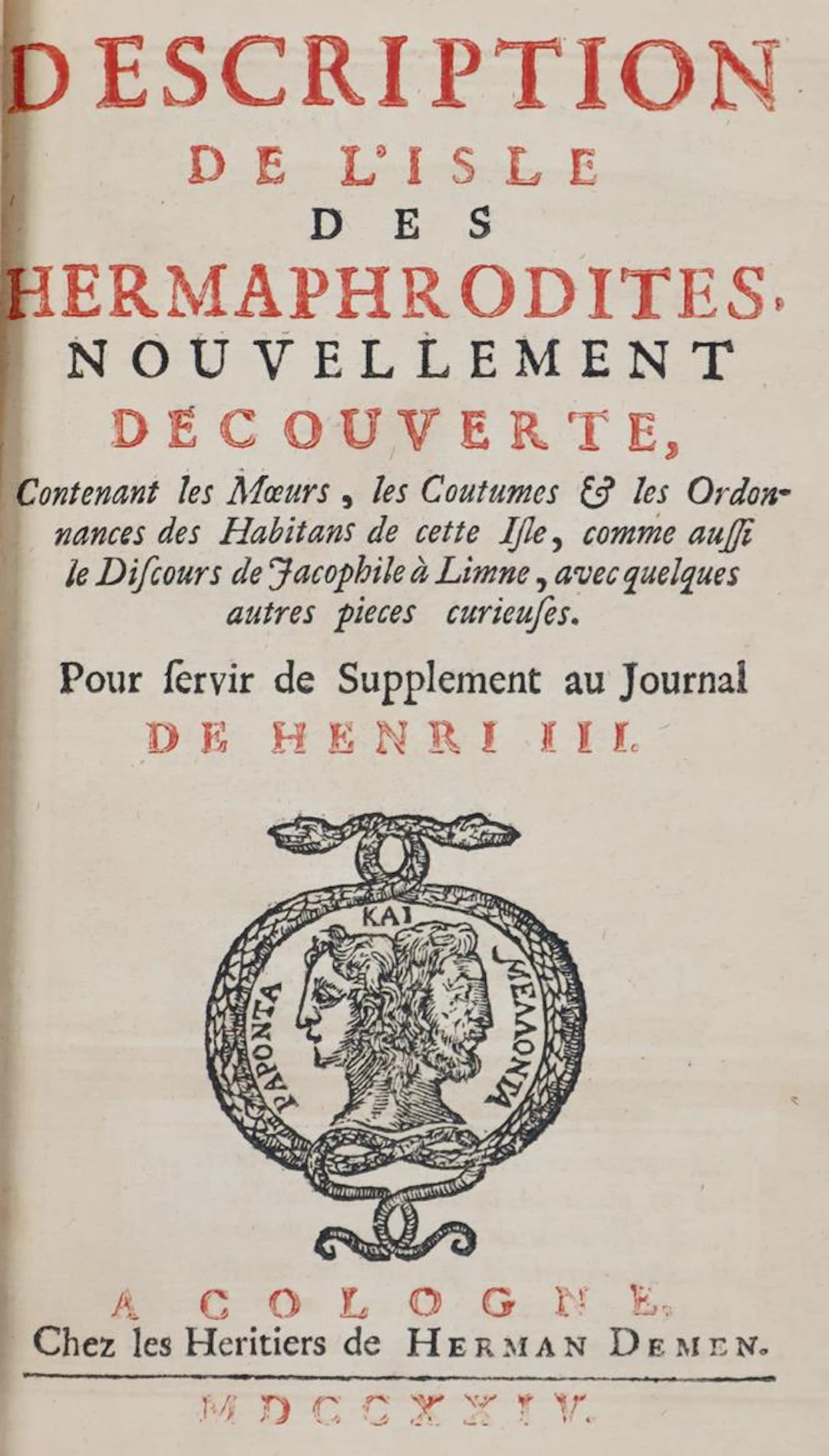 (Thomas, A.). Description de l'Isle des Hermaphrodites