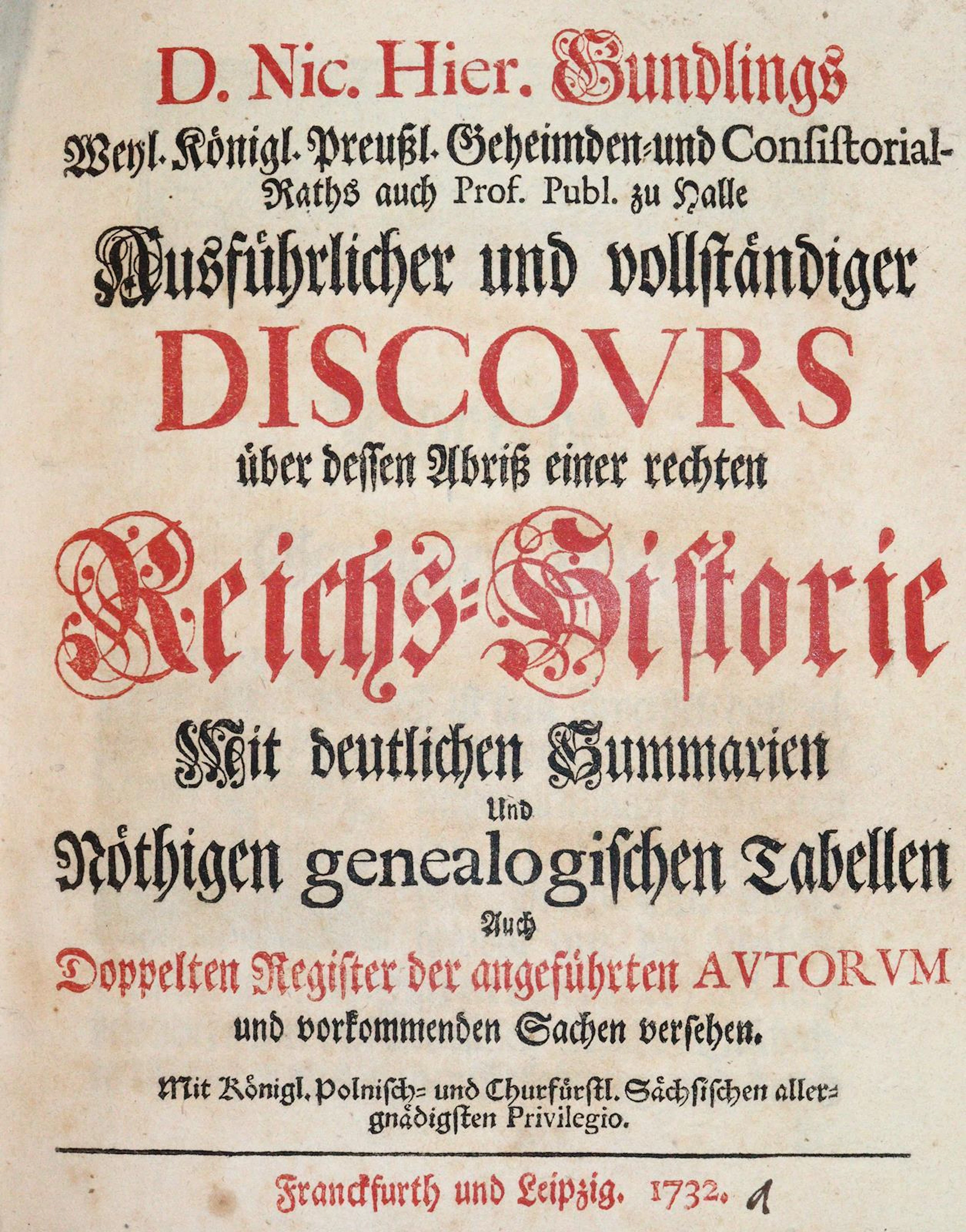 Gundling,N.H. Ausführlicher und vollständiger Discours über dessen