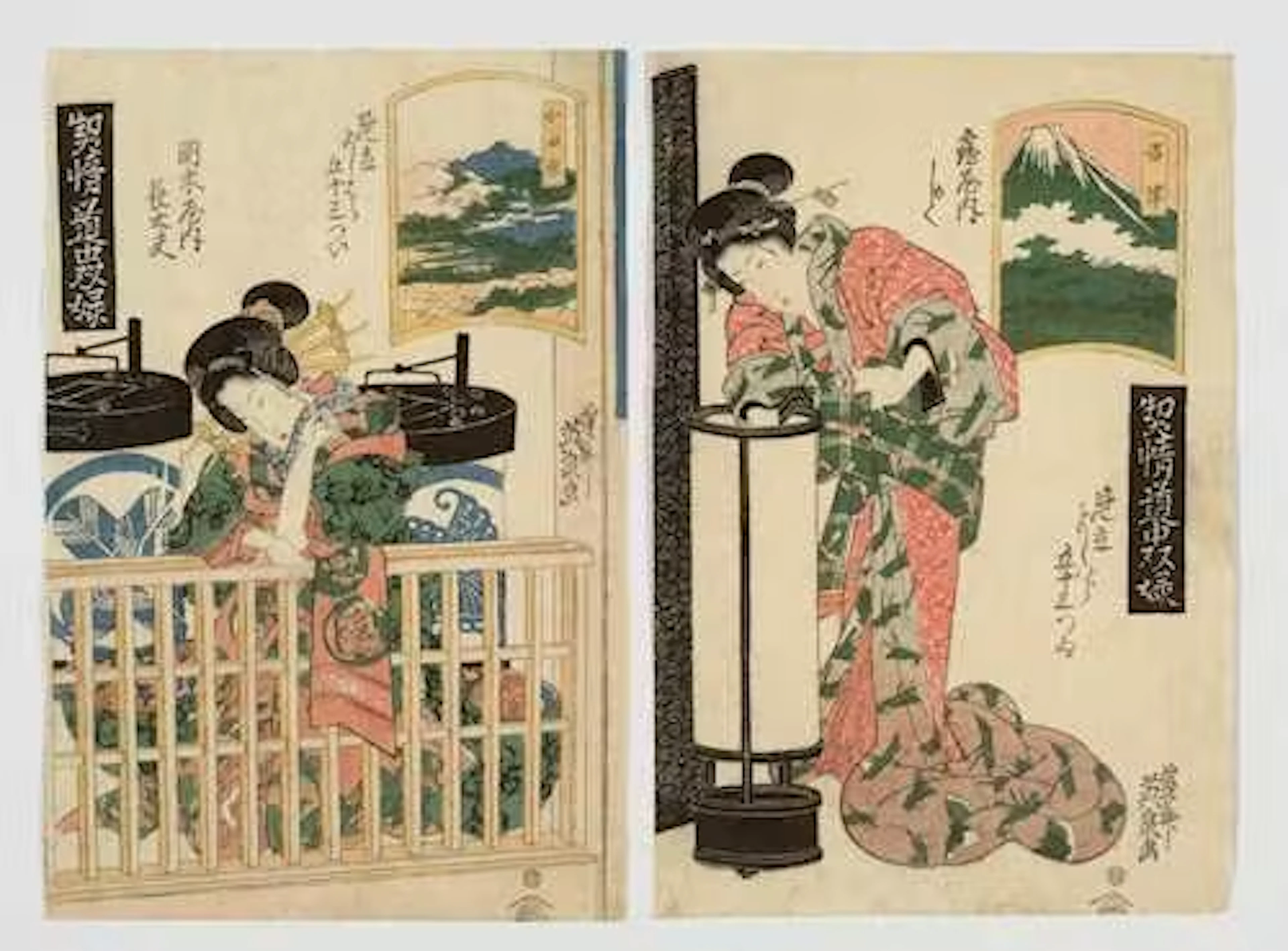 KEISAI EISEN (1790–1848): 6 WOODBLOCK PRINTS OF COURTESANS