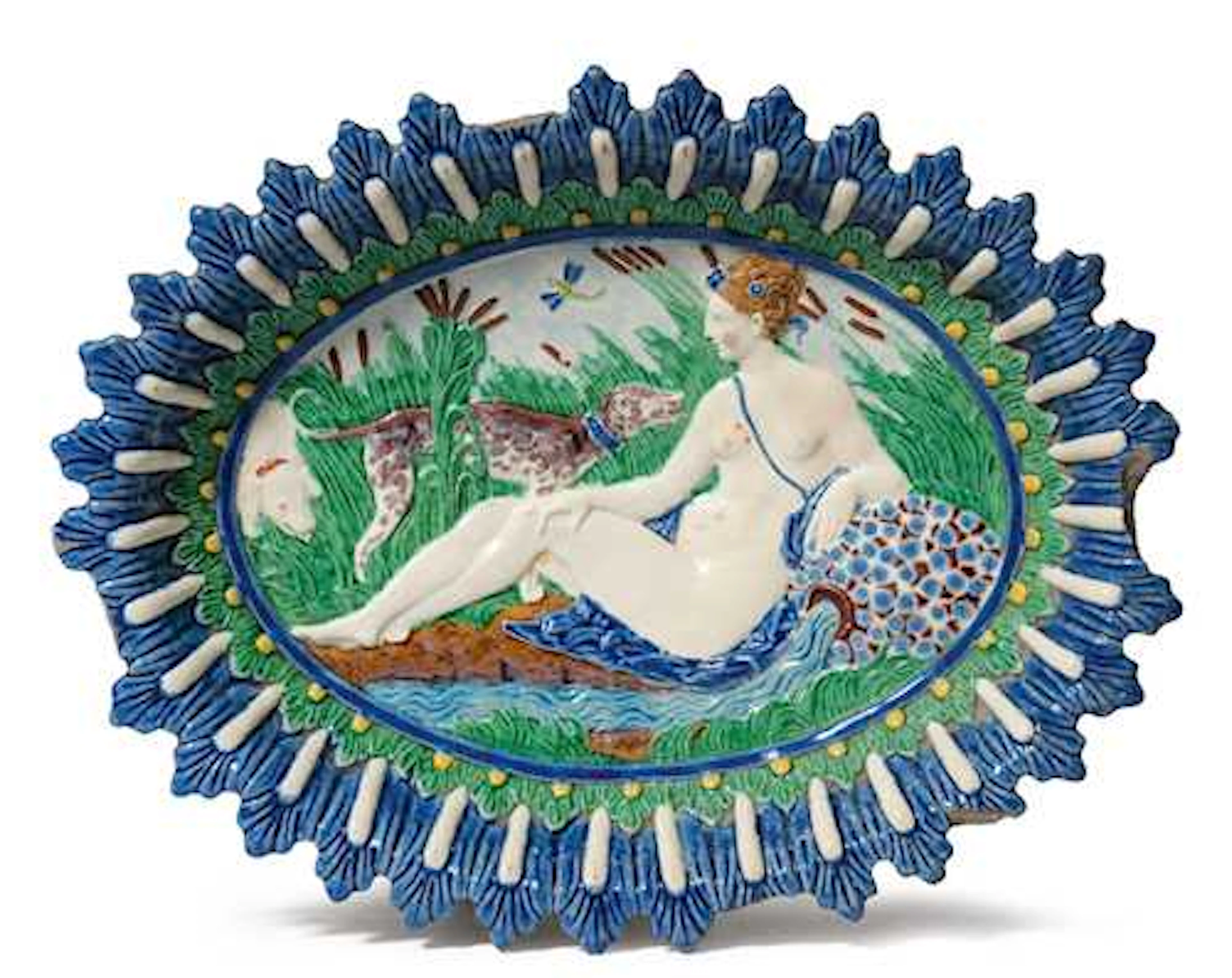 OVAL STONEWARE BOWL IN THE STYLE OF BERNARD PALISSY