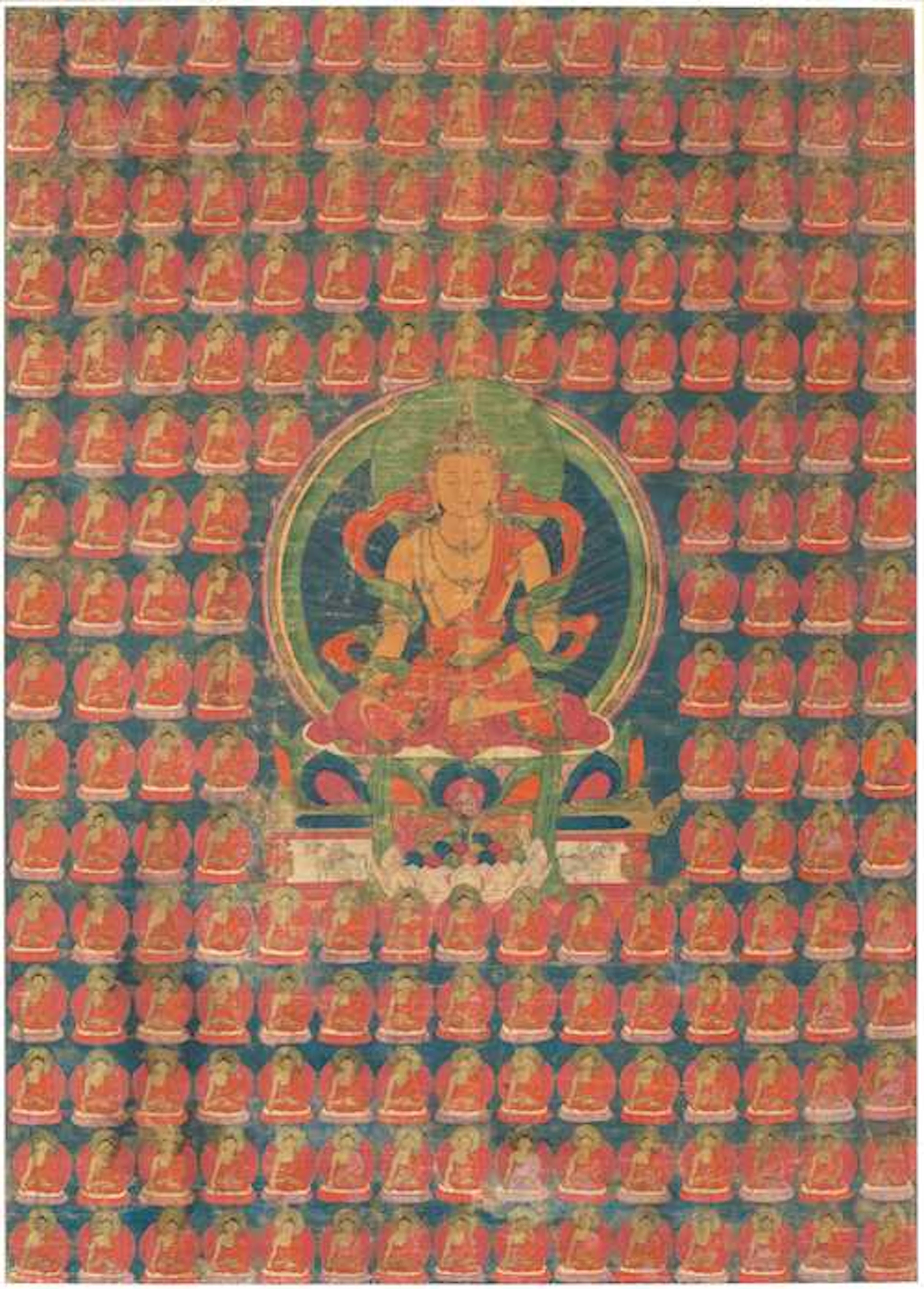 A THANKA OF RATNASAMBHAVA SURROUNDED BY '1000 BUDDHAS'
