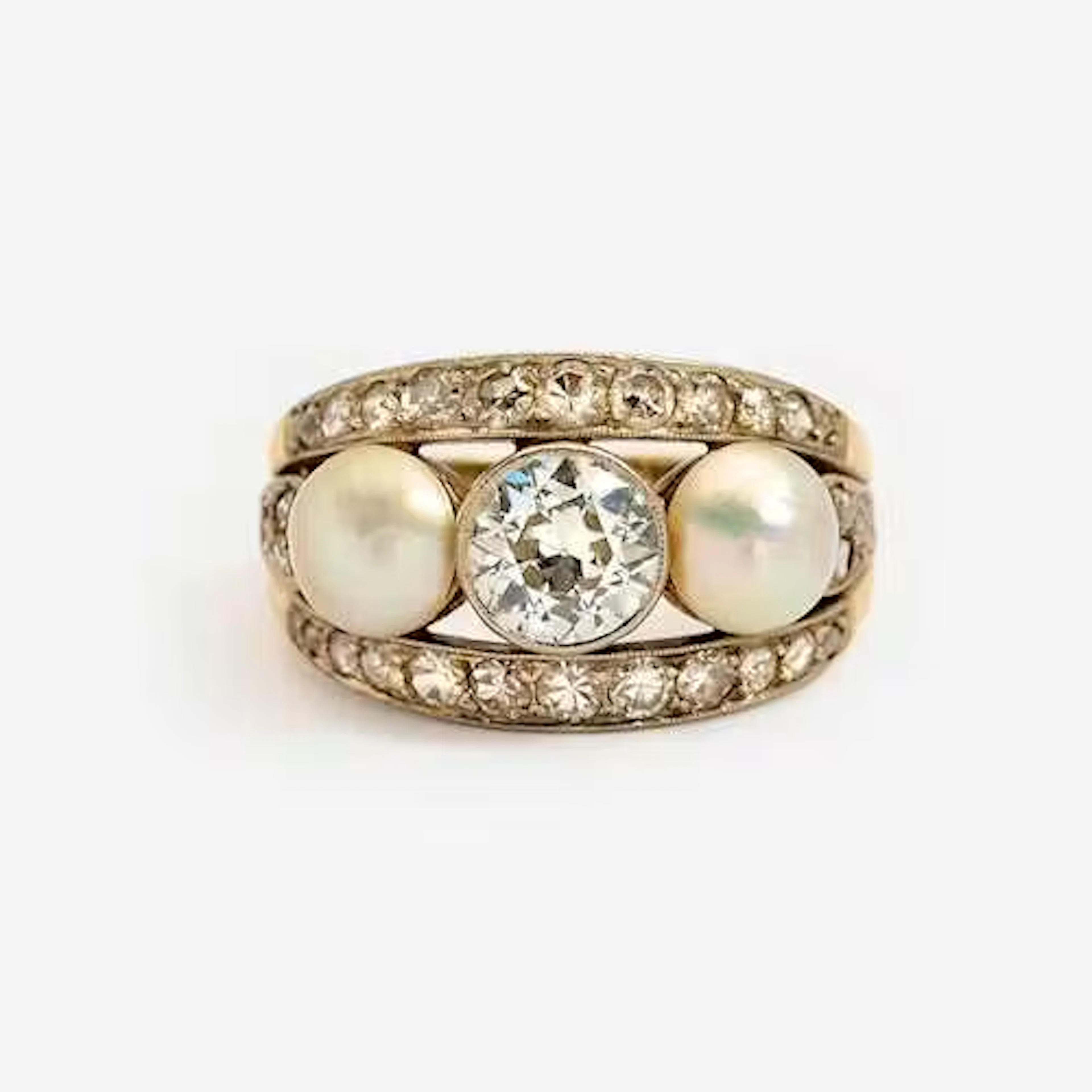 NATURAL PEARL DIAMOND RING, ca. 1910
