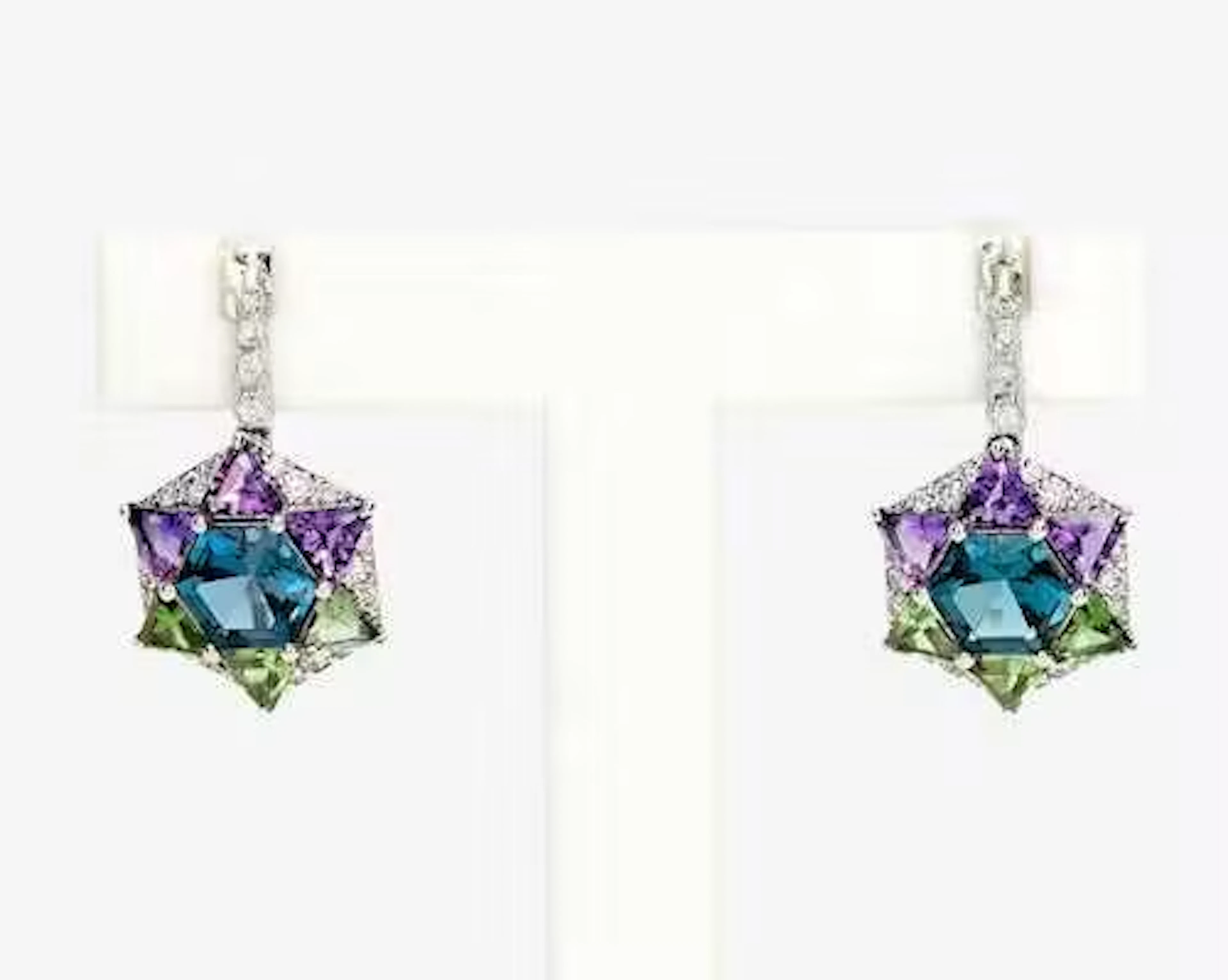 MULTIGEM AND DIAMOND EAR PENDANTS