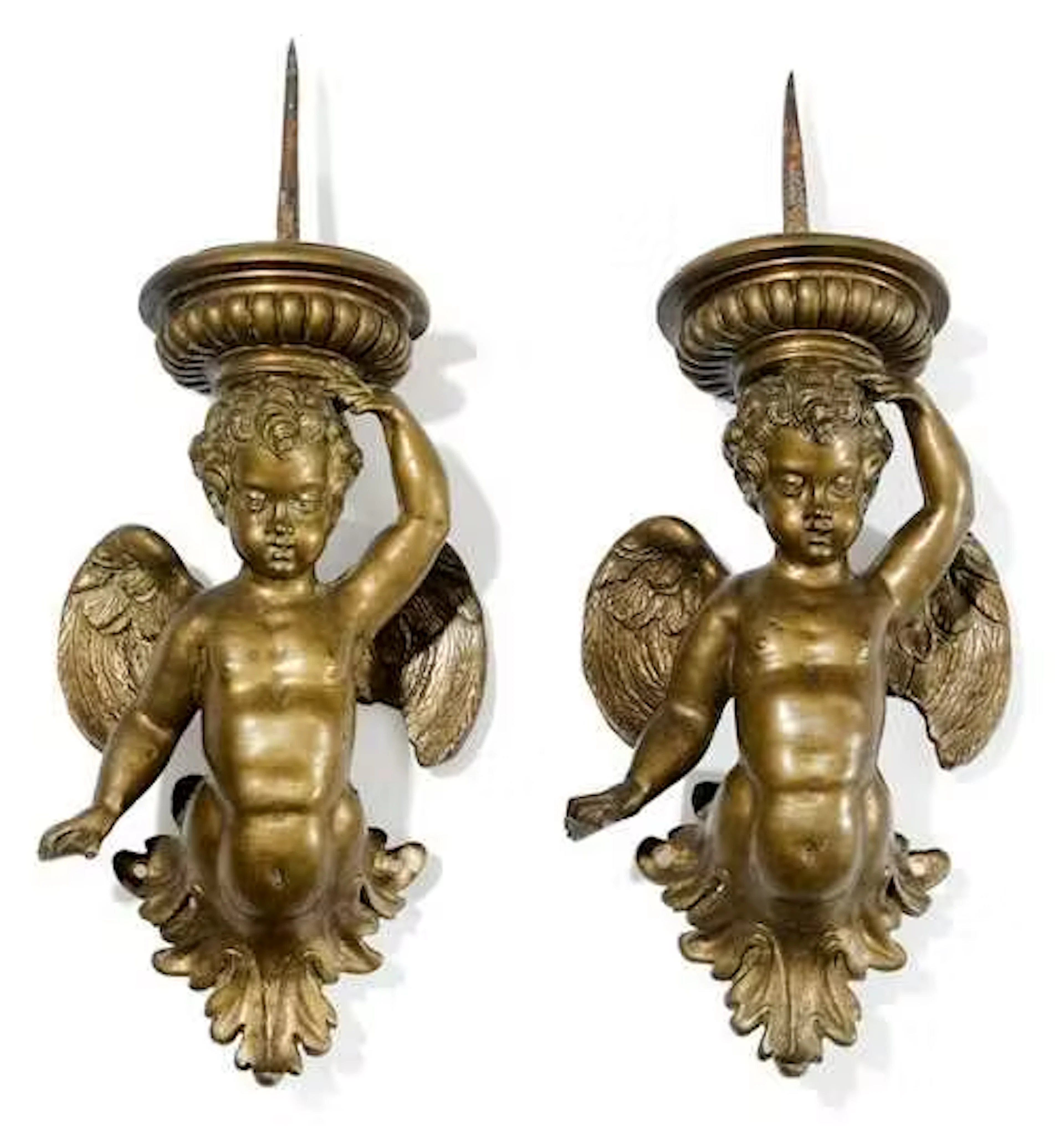 A PAIR OF WINGED MALE HERM FIGURES AS WALL SCONCES